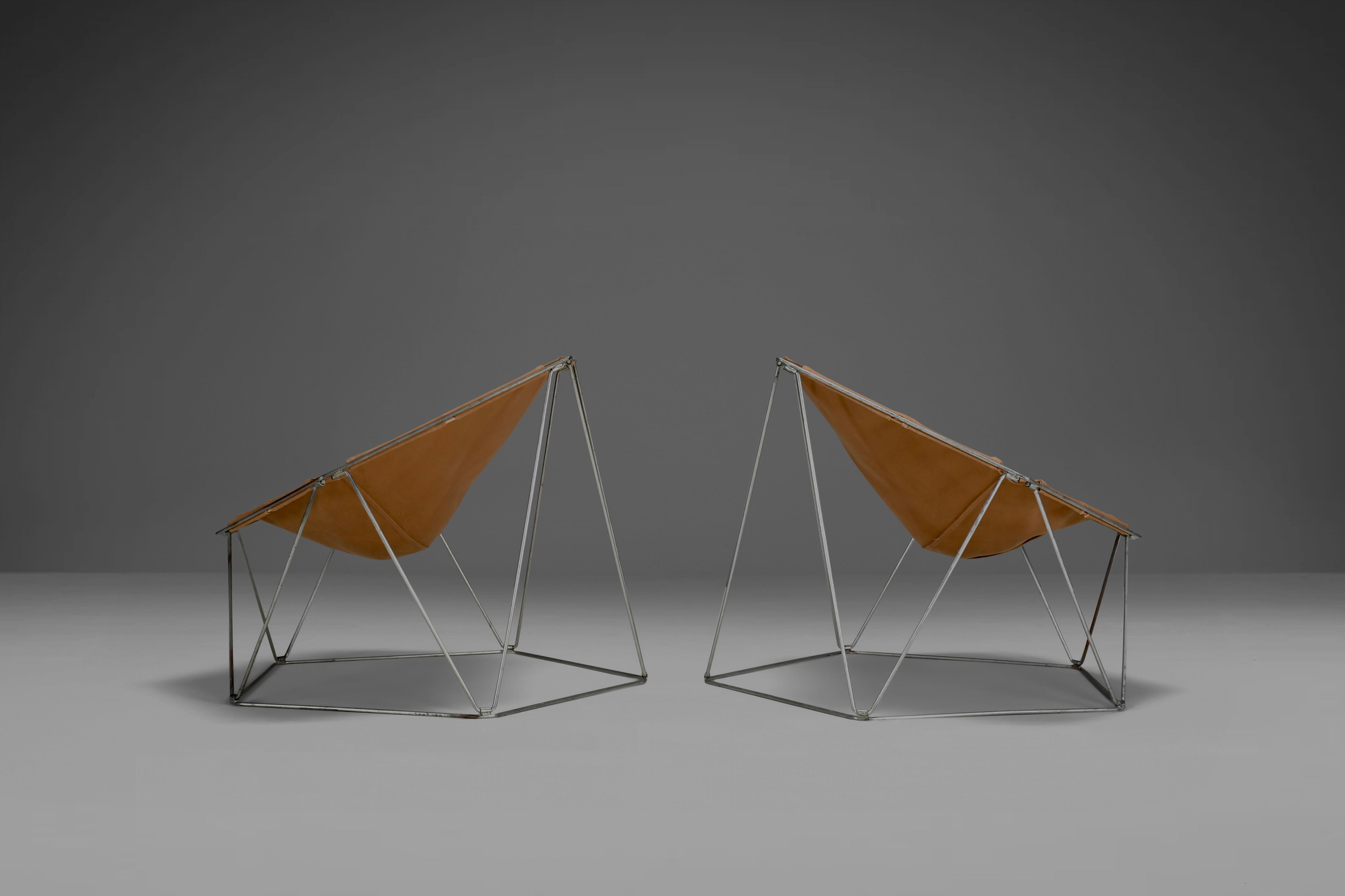 Frühe ockerfarbene Penta-Stühle aus Segeltuch von Jean-Paul Barray & Kim Moltzer für Bofinger (20. Jahrhundert) im Angebot
