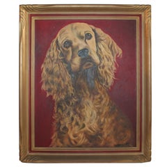 Early Oil Painting of a Dog in Original Frame