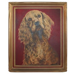 Antique Early Oil Painting of a Dog in Original Frame