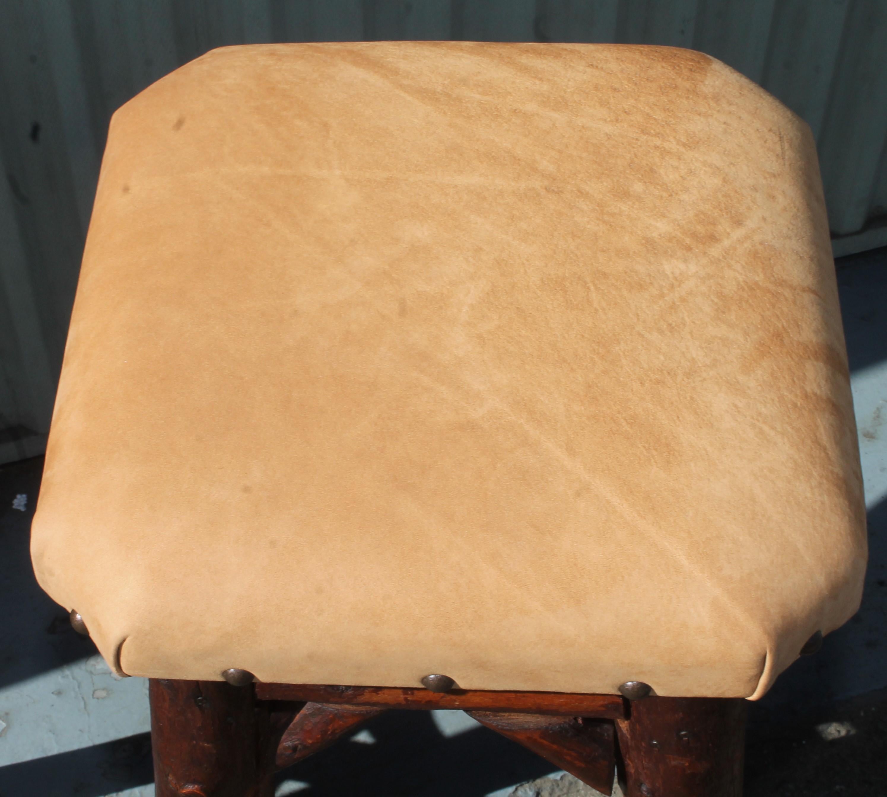 American Early Old Hickory Bar Stools W/ Suede Seats-Pair For Sale