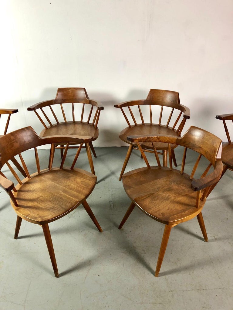 Early One of a Kind George Nakashima Dining Set with Six Captain Chairs ...