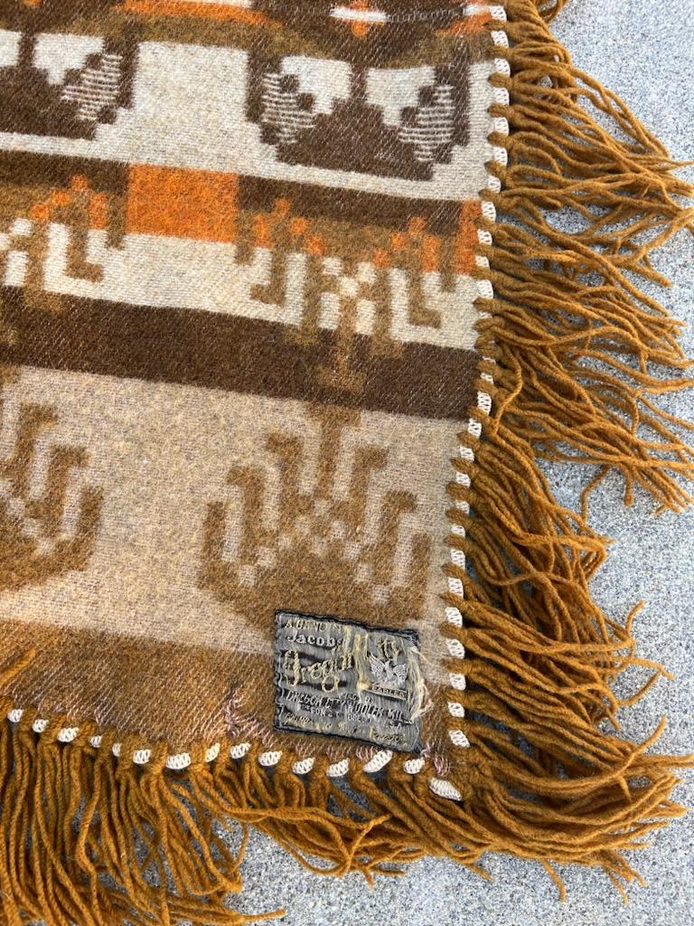 Hand-Crafted Early Oregon City Wool Blanket with Fringe For Sale