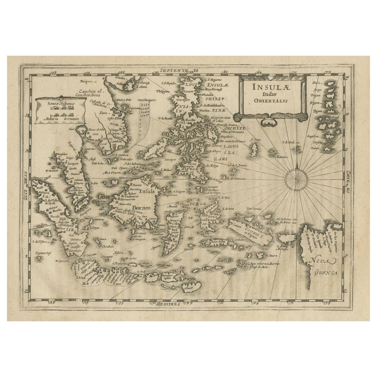 Early Original Antique Map of South East Asia with Large Parts Still Unknown