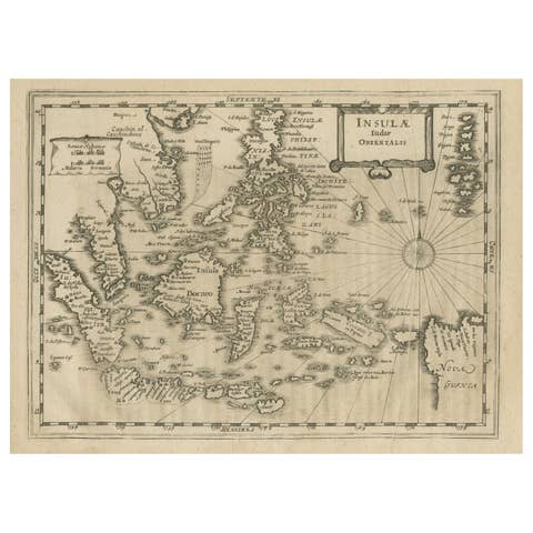 Early Original Antique Map of South East Asia with Large Parts Still Unknown