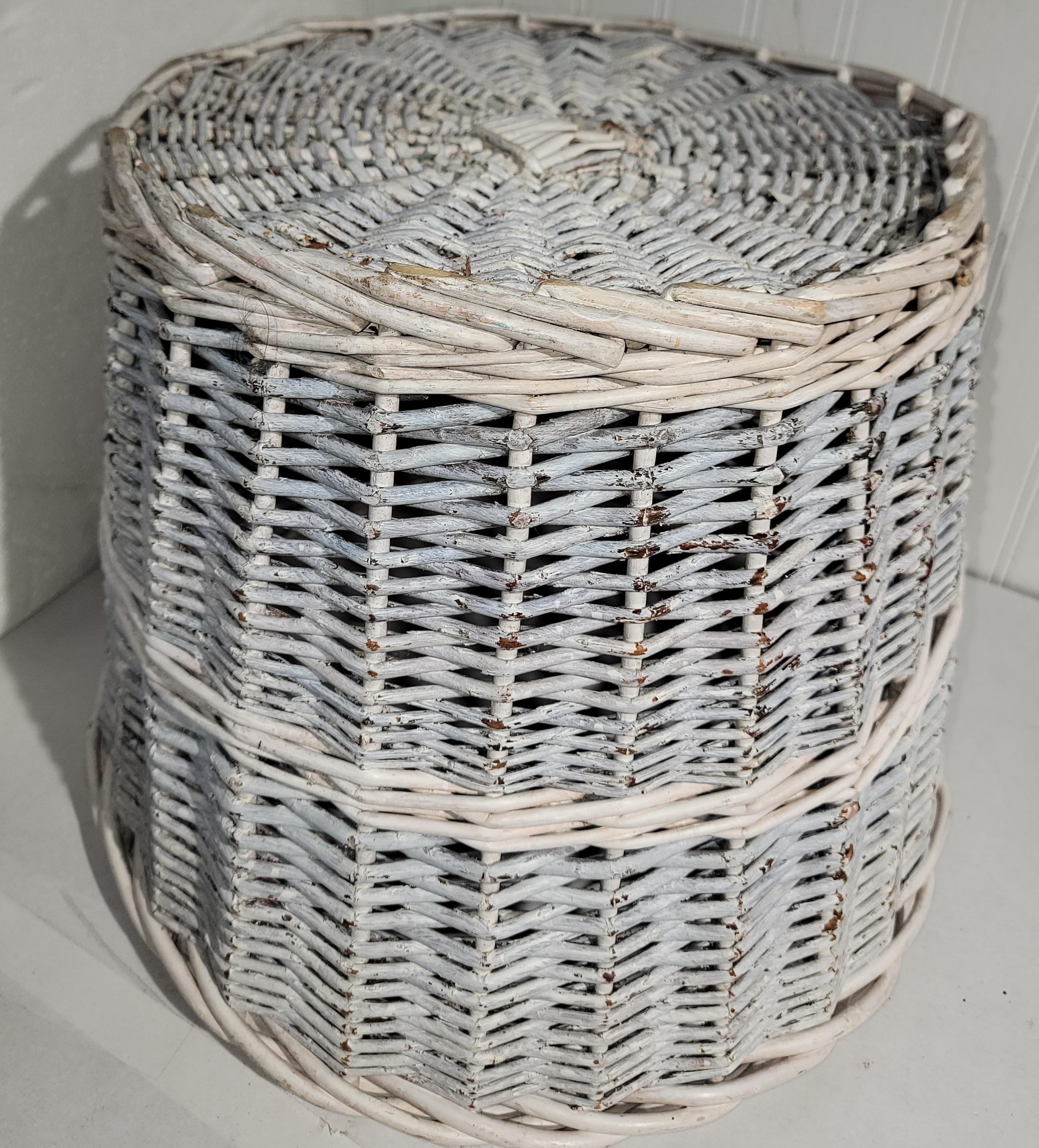 American Early Original Blue & White Painted Basket For Sale