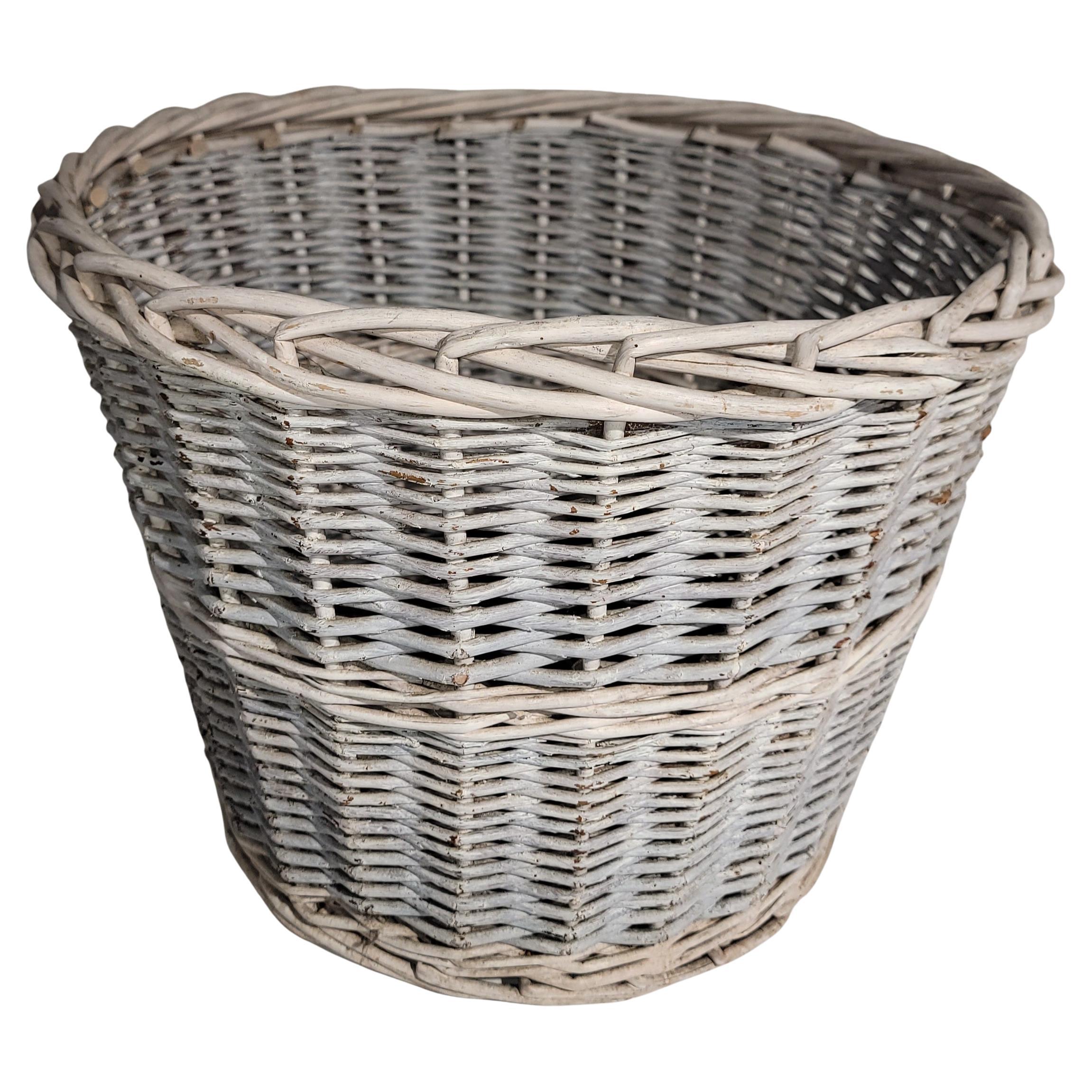 Early Original Blue & White Painted Basket For Sale