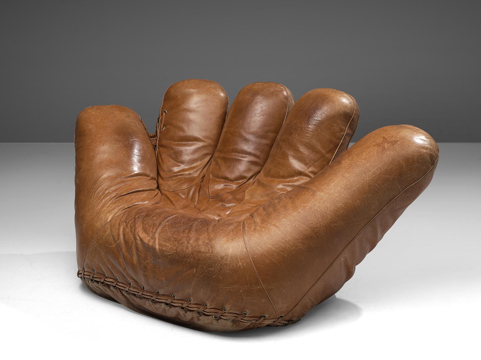 Jonathan de Pas, Donato D'urbino and Paolo Lomazzi for Poltronova, 'Joe' chair, cognac leather, Italy, 1970s.

'A chair that fits like a glove'. This extraordinary chair is named the 'Joe Seat' and was dedicated to the legendary baseball champion,