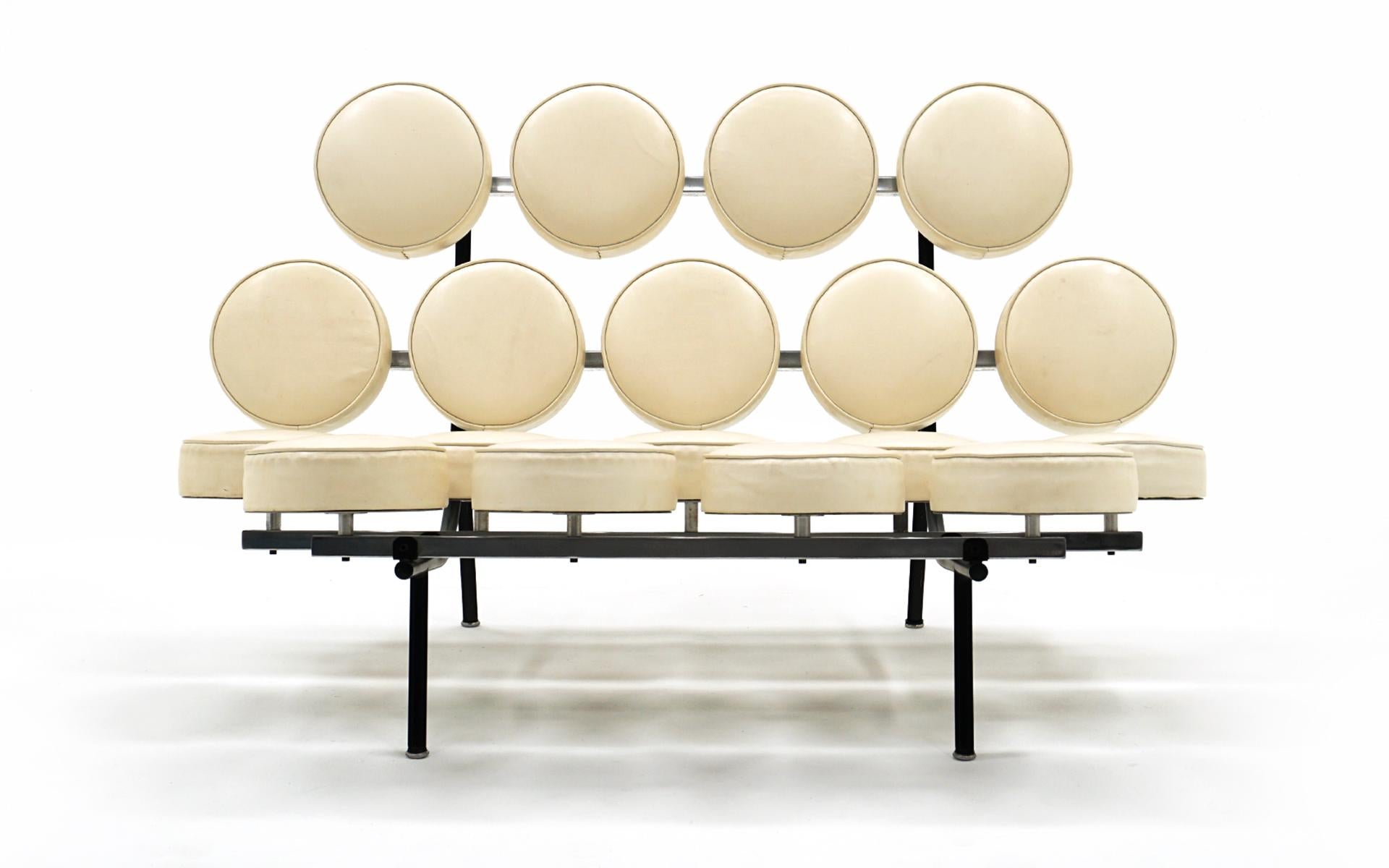 Orignal production iconic Marshmallow Sofa designed by Irving Harper for the George Nelson Office therefore attributed to George Nelson.  Manufactured by Herman Miller and signed who the Herman Miller label.  This fine example has no tears, holes or