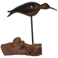 Early Original Painted Shore Bird on Wood Base