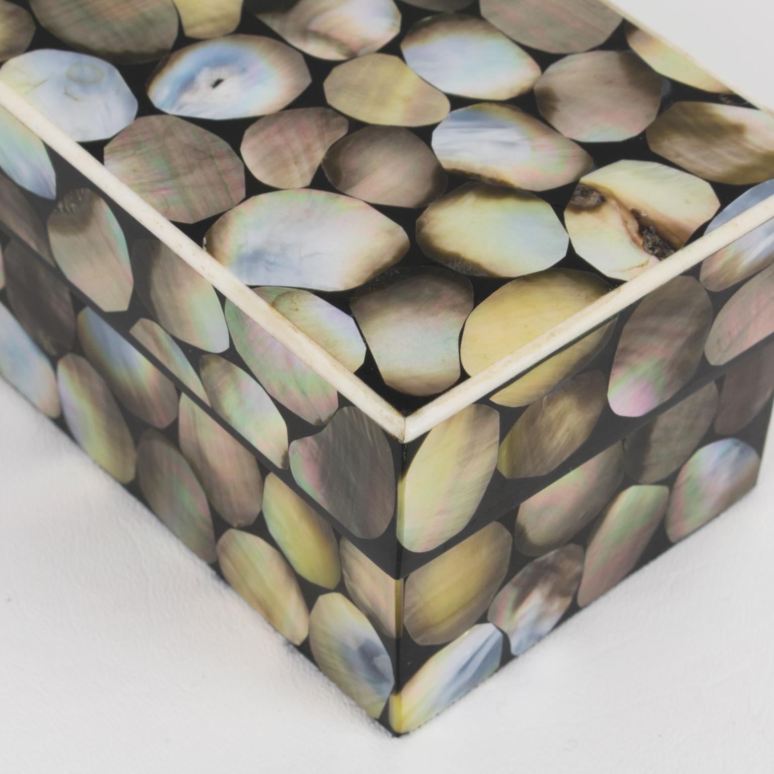 Early Original R & Y Augousti Paris Seashell Marquetry Box For Sale 4