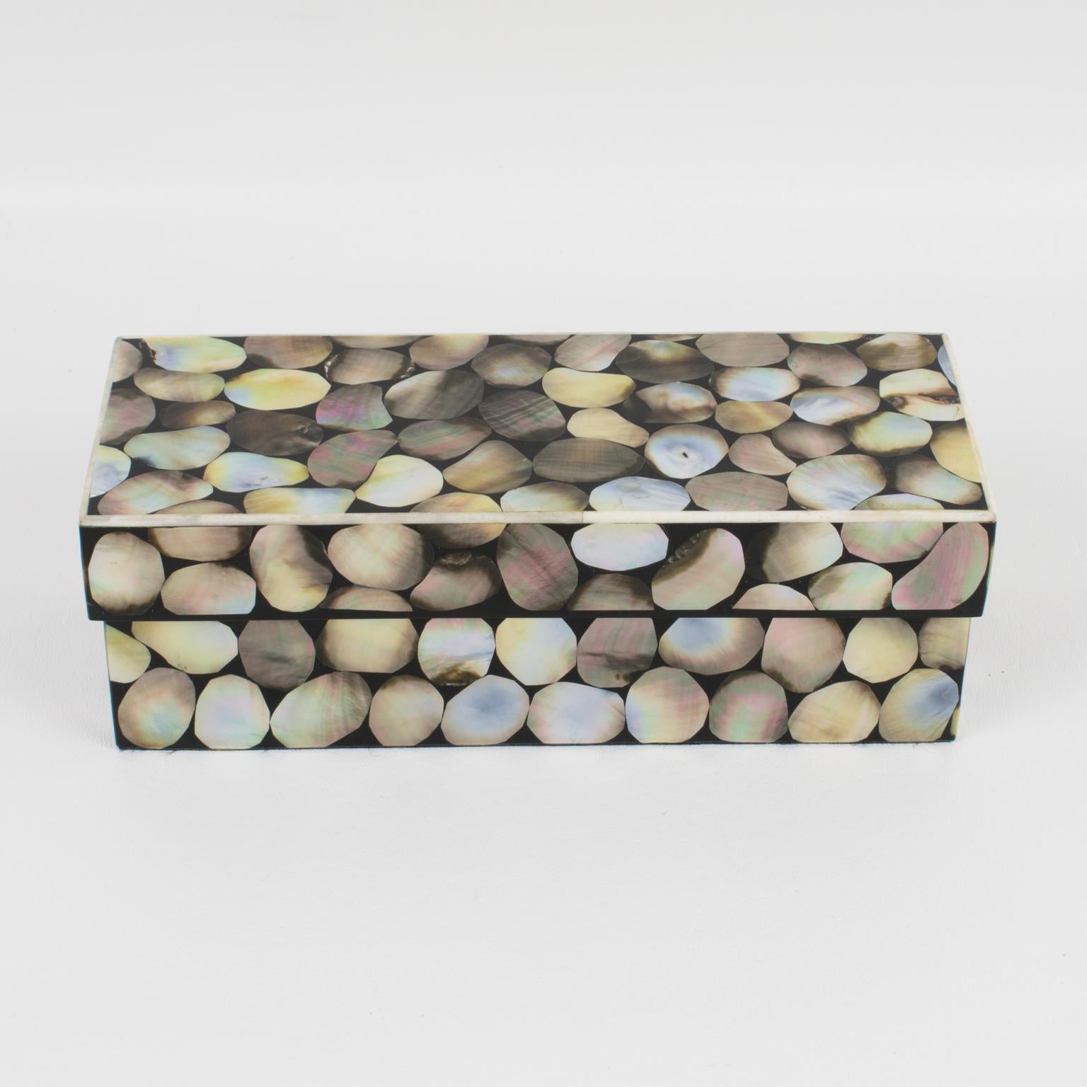 Art Deco Early Original R & Y Augousti Paris Seashell Marquetry Box For Sale
