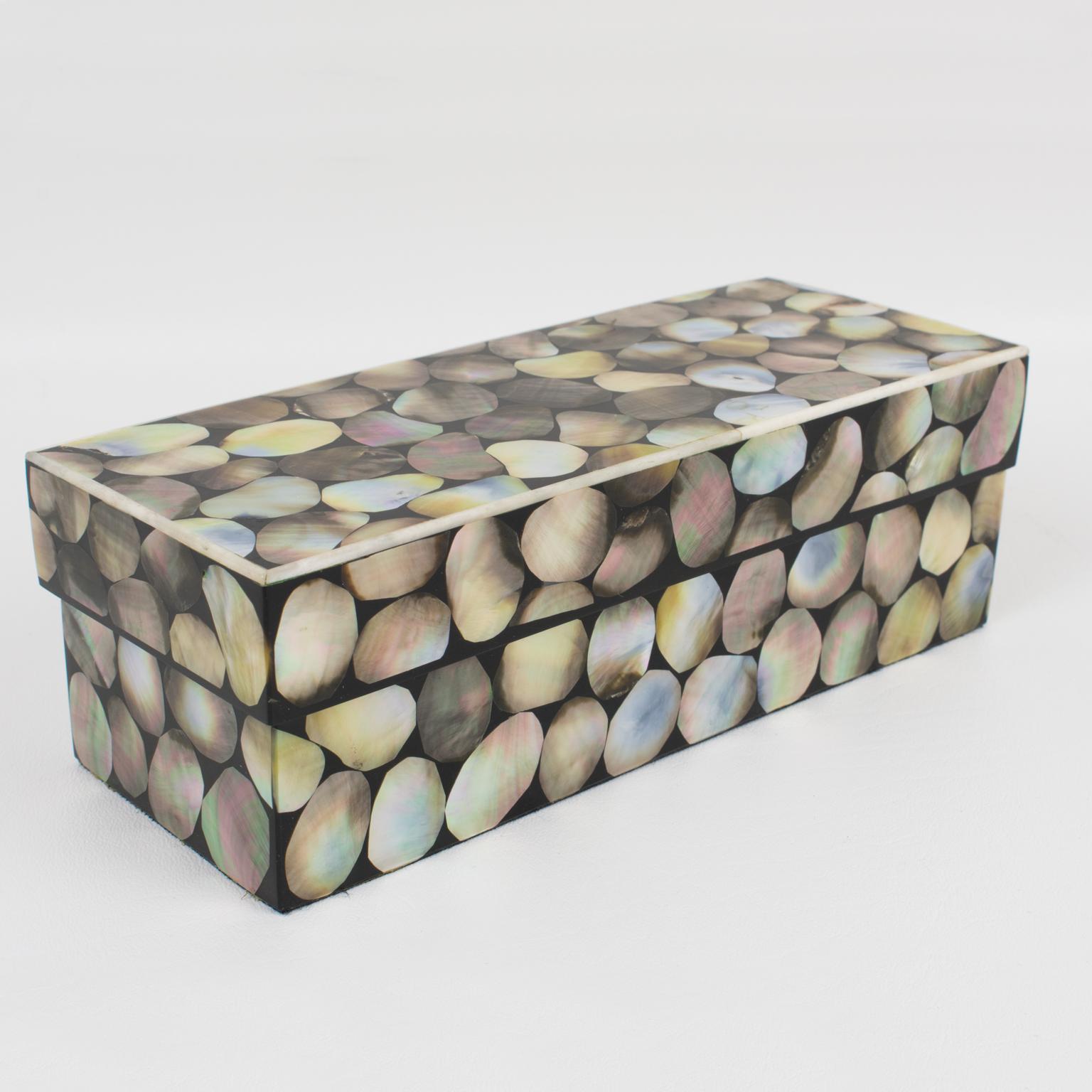 French Early Original R & Y Augousti Paris Seashell Marquetry Box For Sale