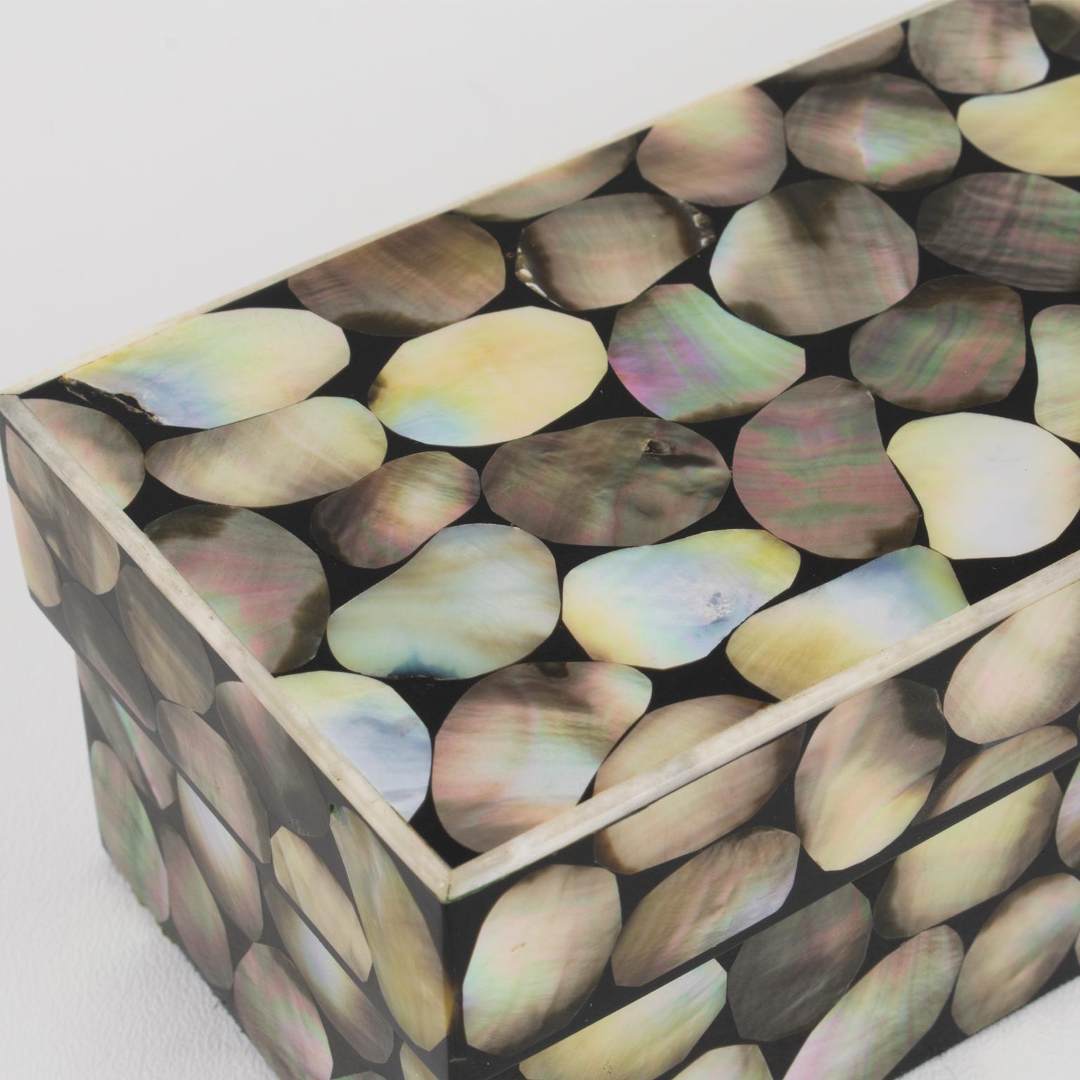 Early Original R & Y Augousti Paris Seashell Marquetry Box For Sale 2