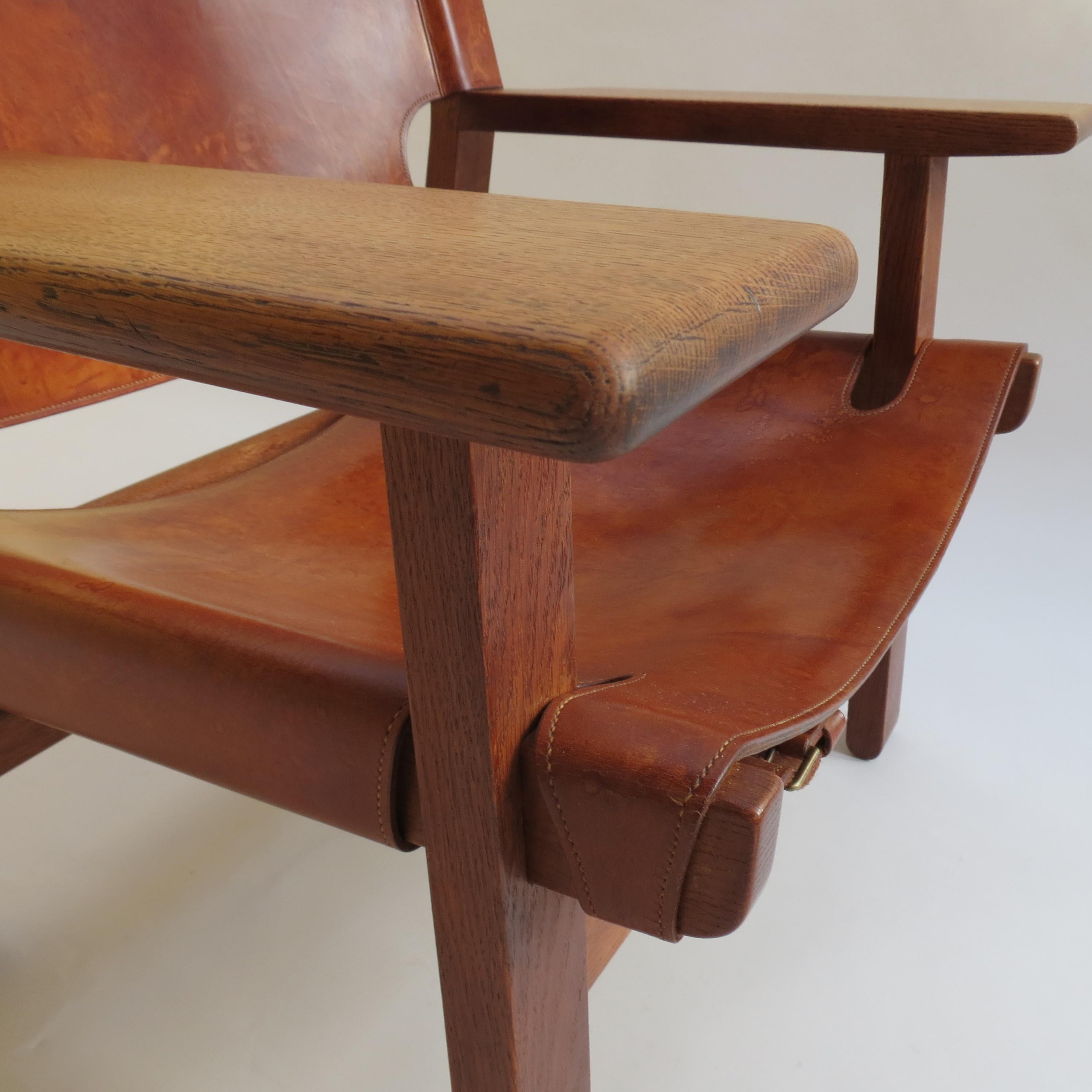 Mid-Century Modern Early Original Vintage 1950s Borge Mogensen Leather and Oak Spanish Chair