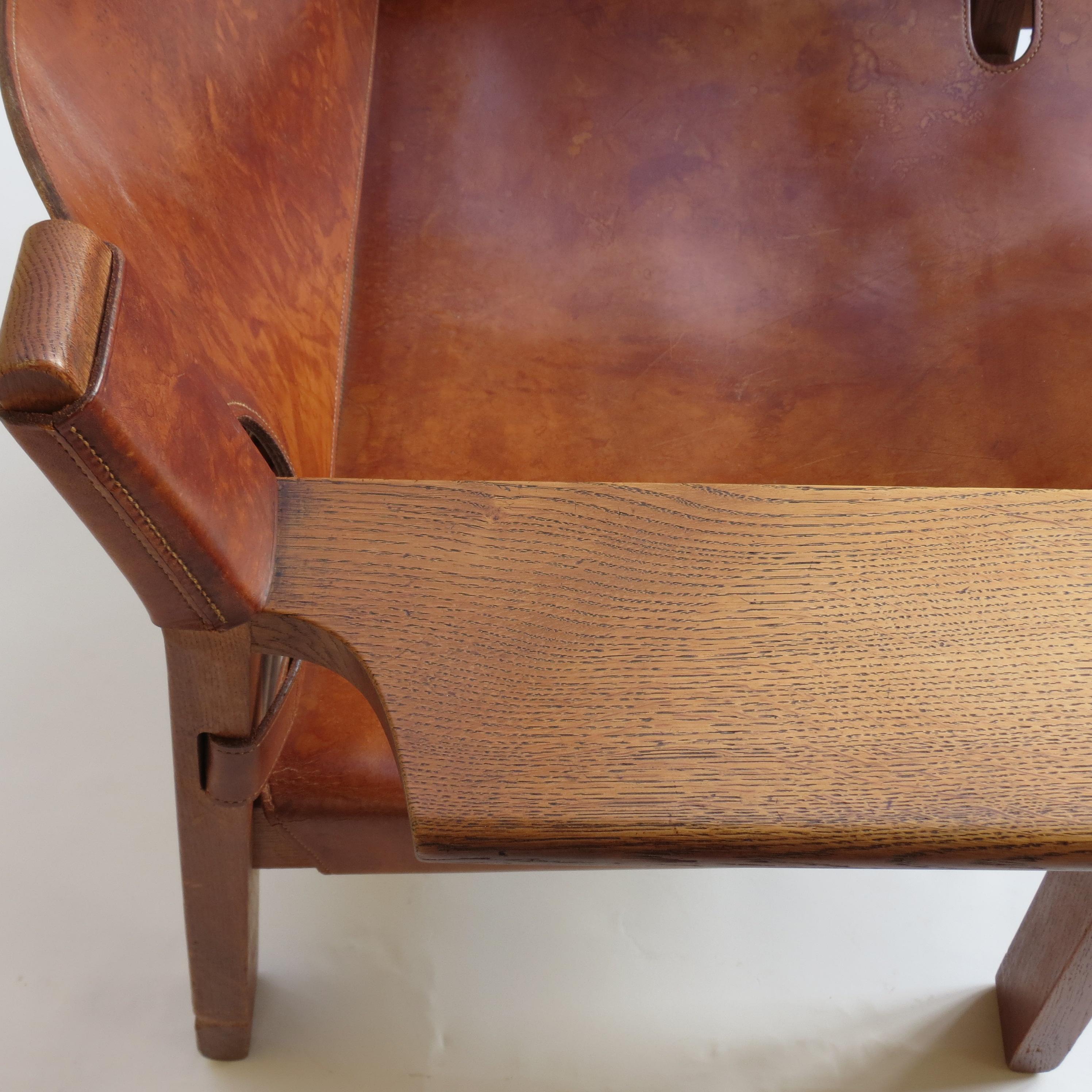 Danish Early Original Vintage 1950s Borge Mogensen Leather and Oak Spanish Chair