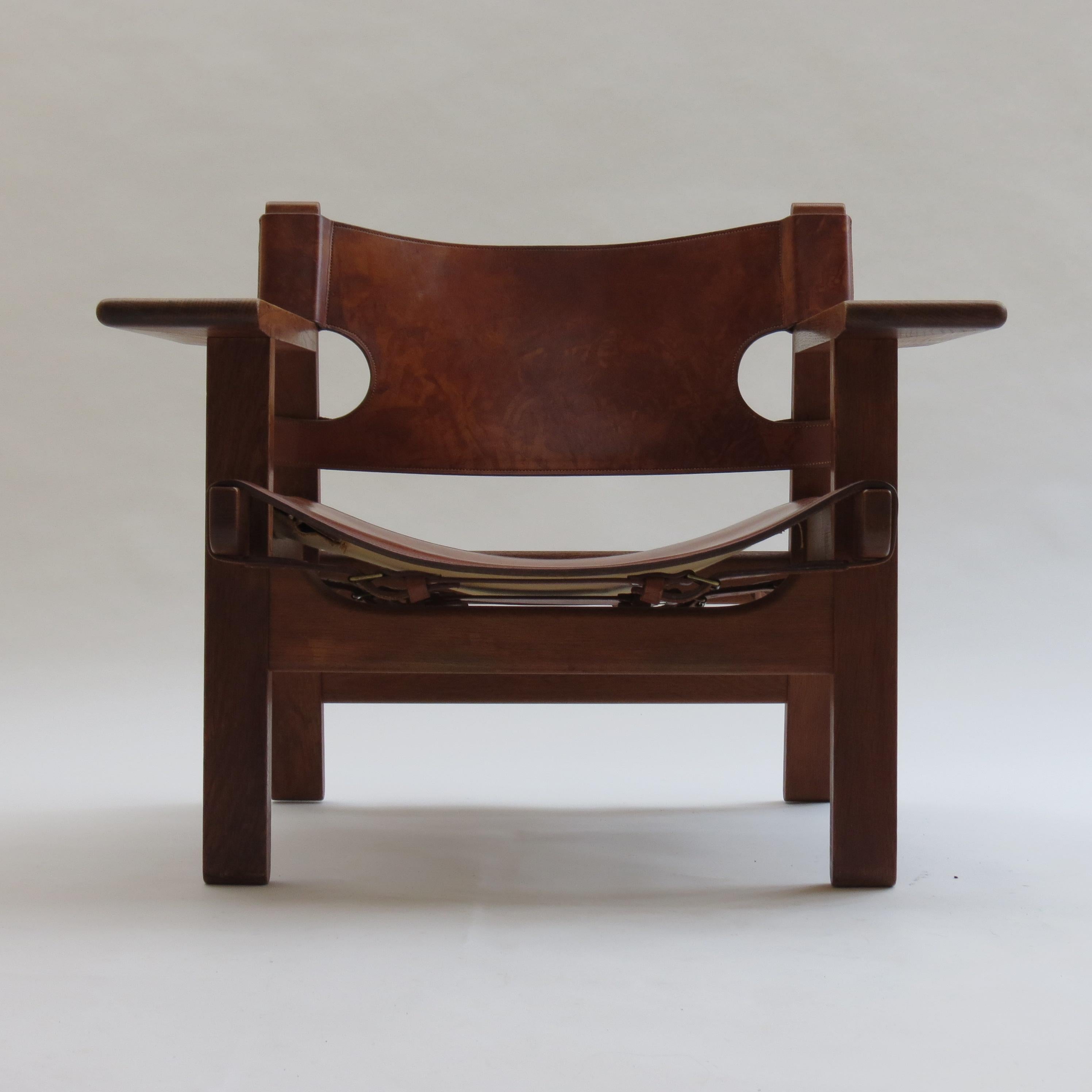 Hand-Crafted Early Original Vintage 1950s Borge Mogensen Leather and Oak Spanish Chair