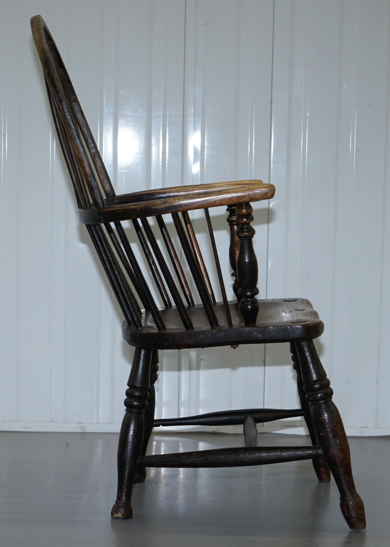 Early Original Worn Paint 19th Century Hoop Back West Country Windsor Armchair For Sale 5