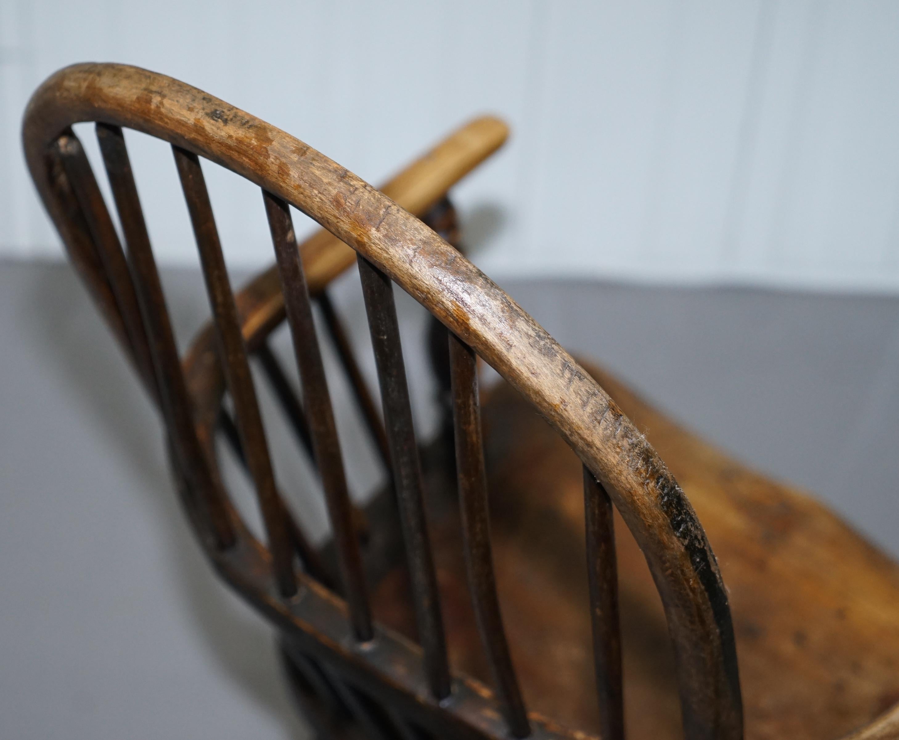 Early Original Worn Paint 19th Century Hoop Back West Country Windsor Armchair For Sale 7