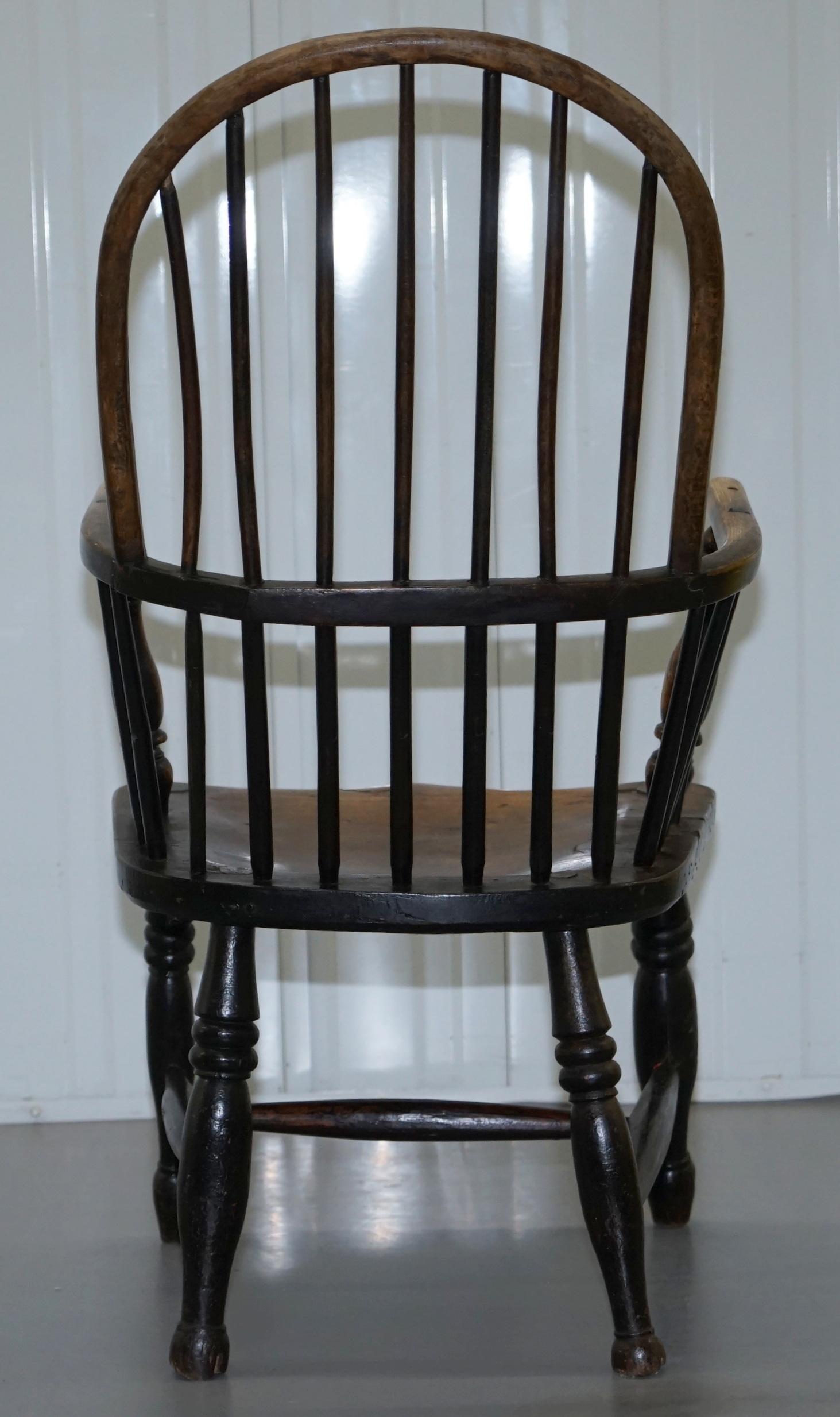 Early Original Worn Paint 19th Century Hoop Back West Country Windsor Armchair For Sale 8