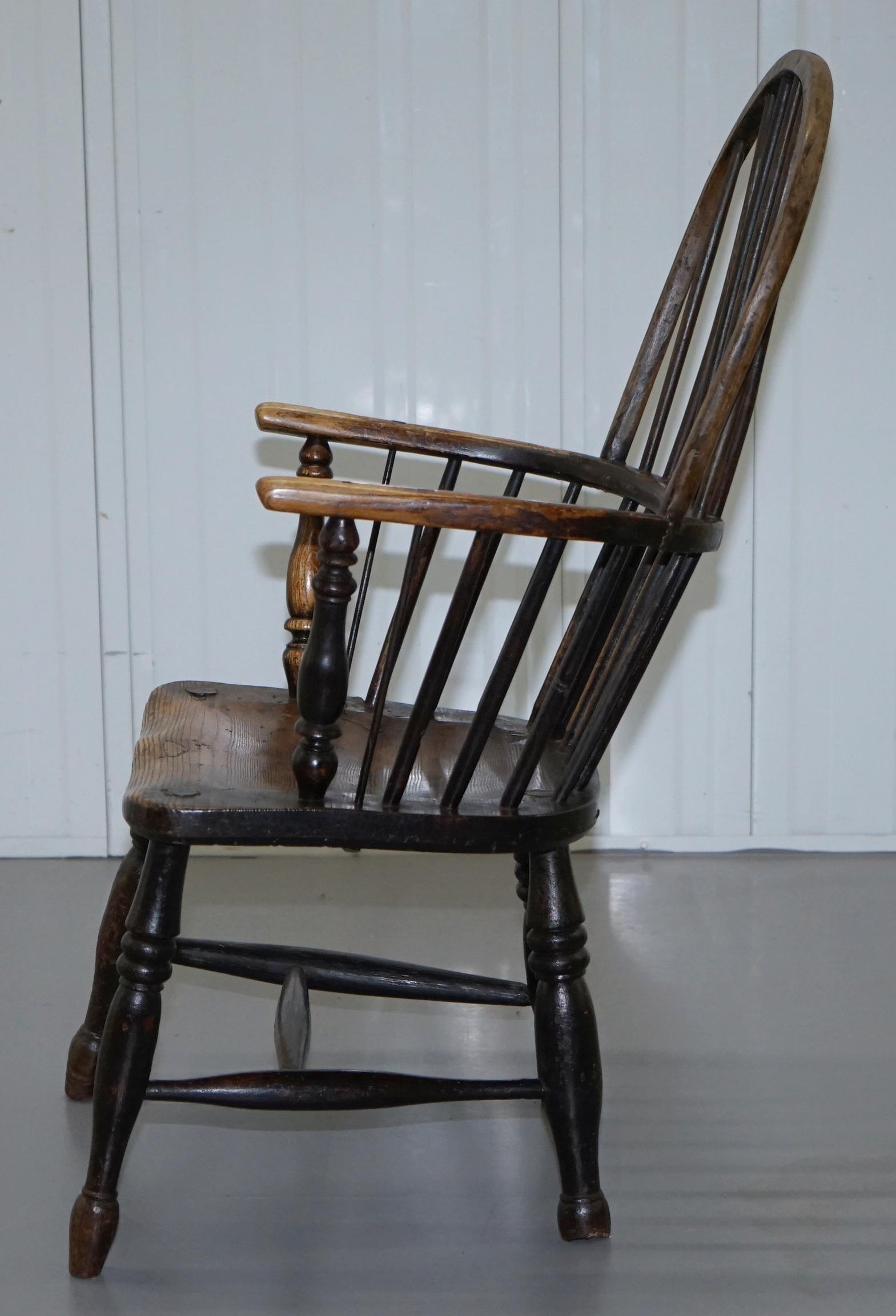Early Original Worn Paint 19th Century Hoop Back West Country Windsor Armchair For Sale 9