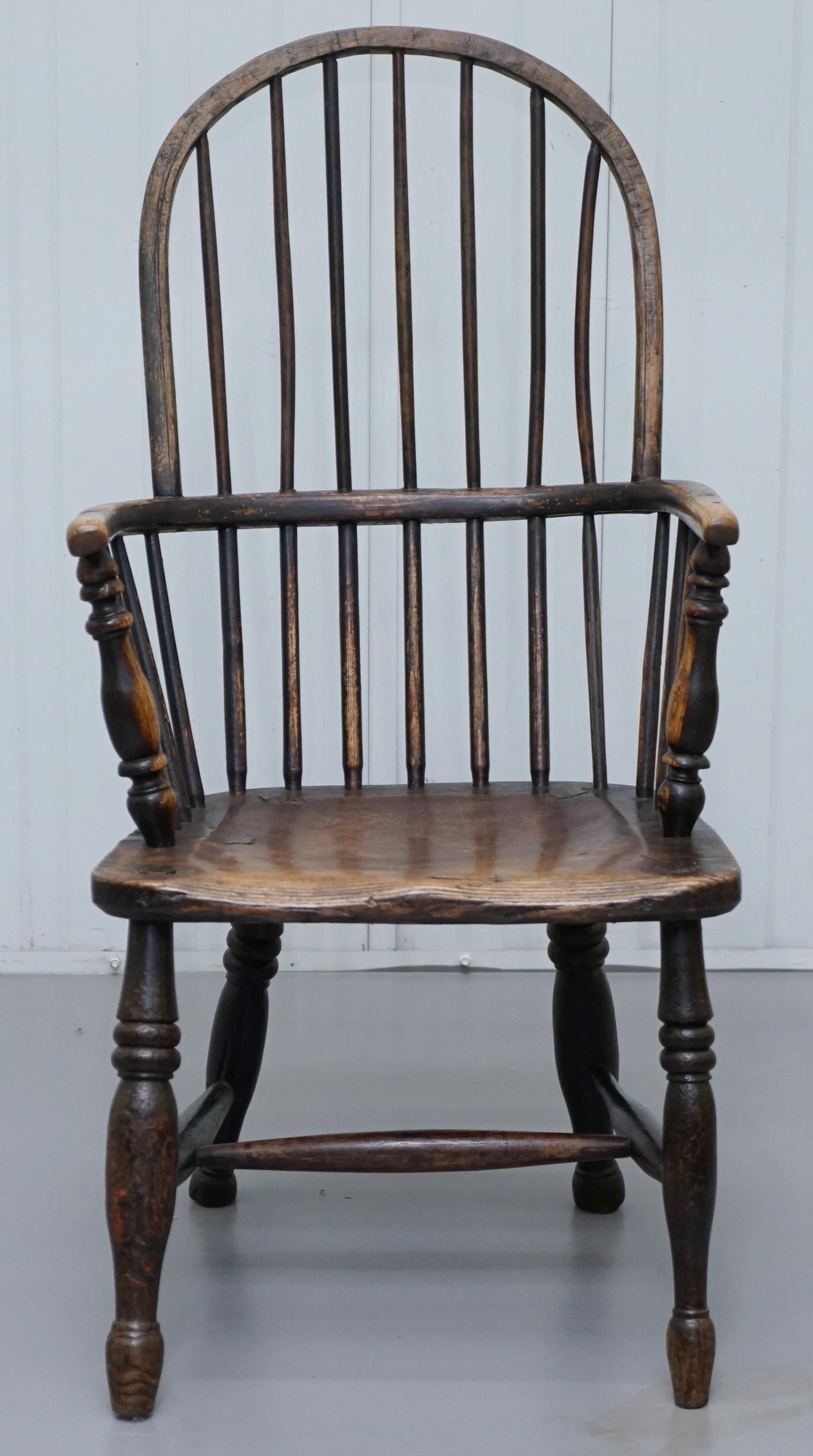 We are delighted to this stunning early 19th century elm hoop back west country Windsor armchair with traces of original paint

I have two other pairs of these chairs listed under my other items which are smaller

A highly coveted, well made and