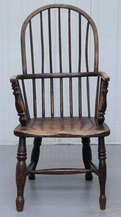 Early Original Worn Paint 19th Century Hoop Back West Country Windsor Armchair