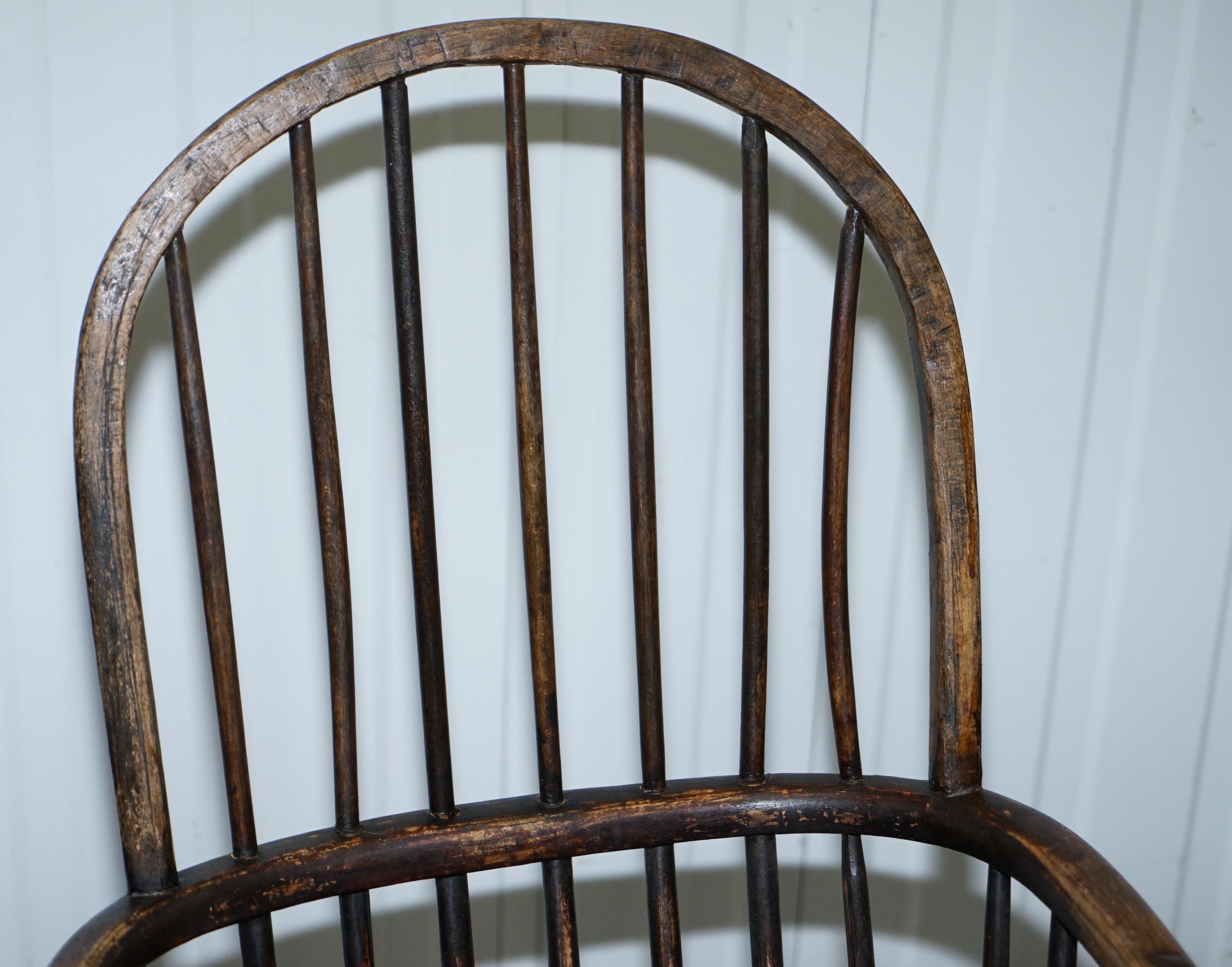 Hand-Crafted Early Original Worn Paint 19th Century Hoop Back West Country Windsor Armchair For Sale