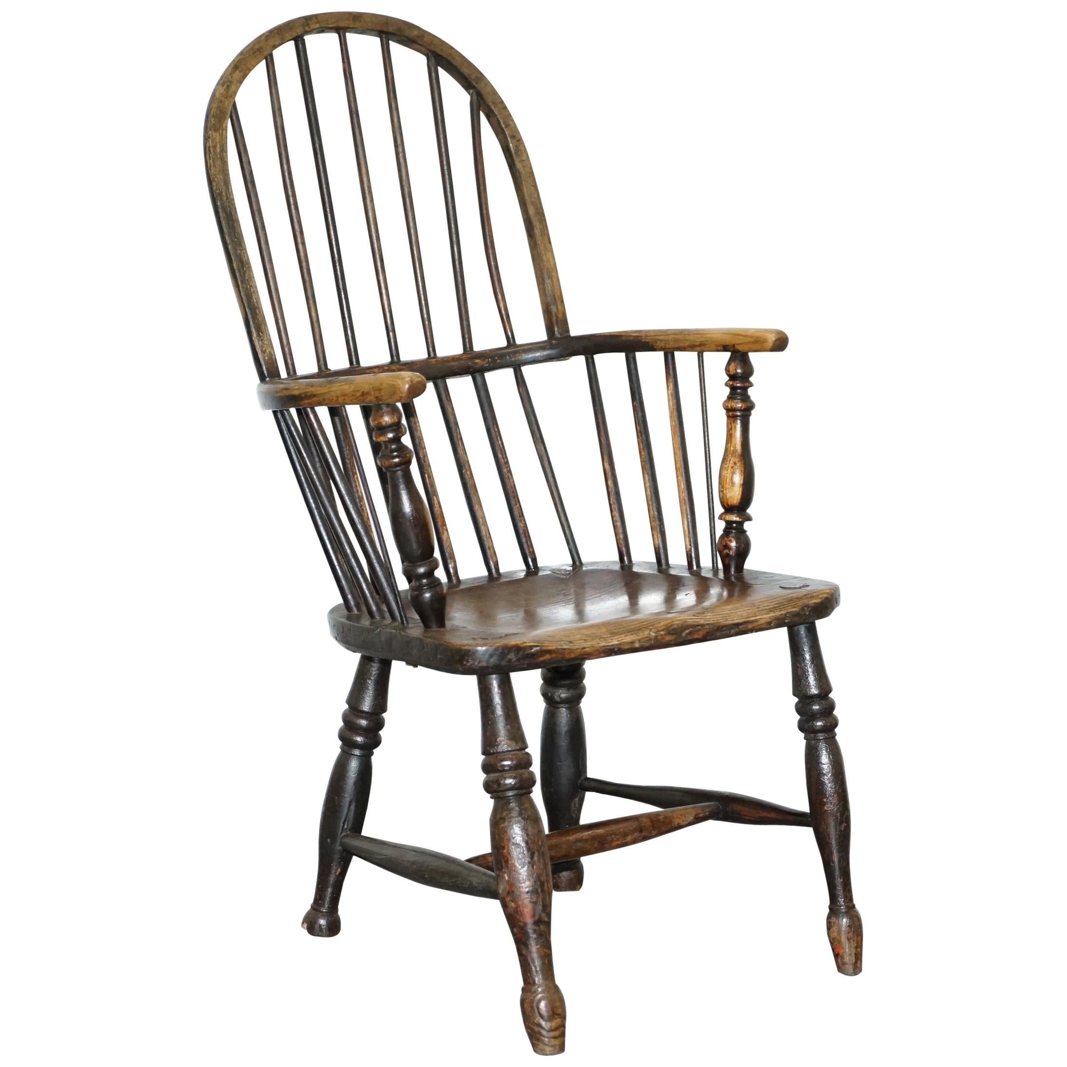 Early Original Worn Paint 19th Century Hoop Back West Country Windsor Armchair