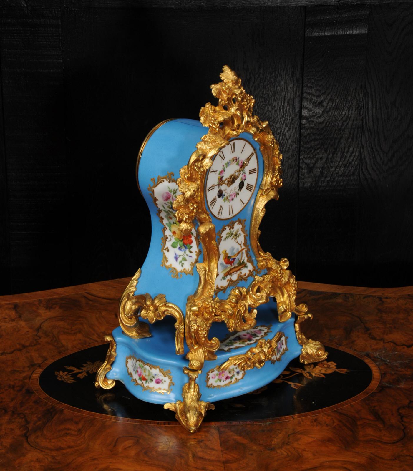 Early Ormolu and Porcelain Antique French Clock by Raingo Freres 4