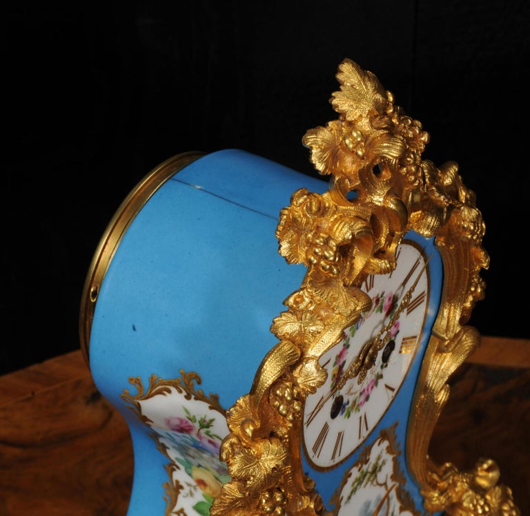 Early Ormolu and Porcelain Antique French Clock by Raingo Freres For Sale 7