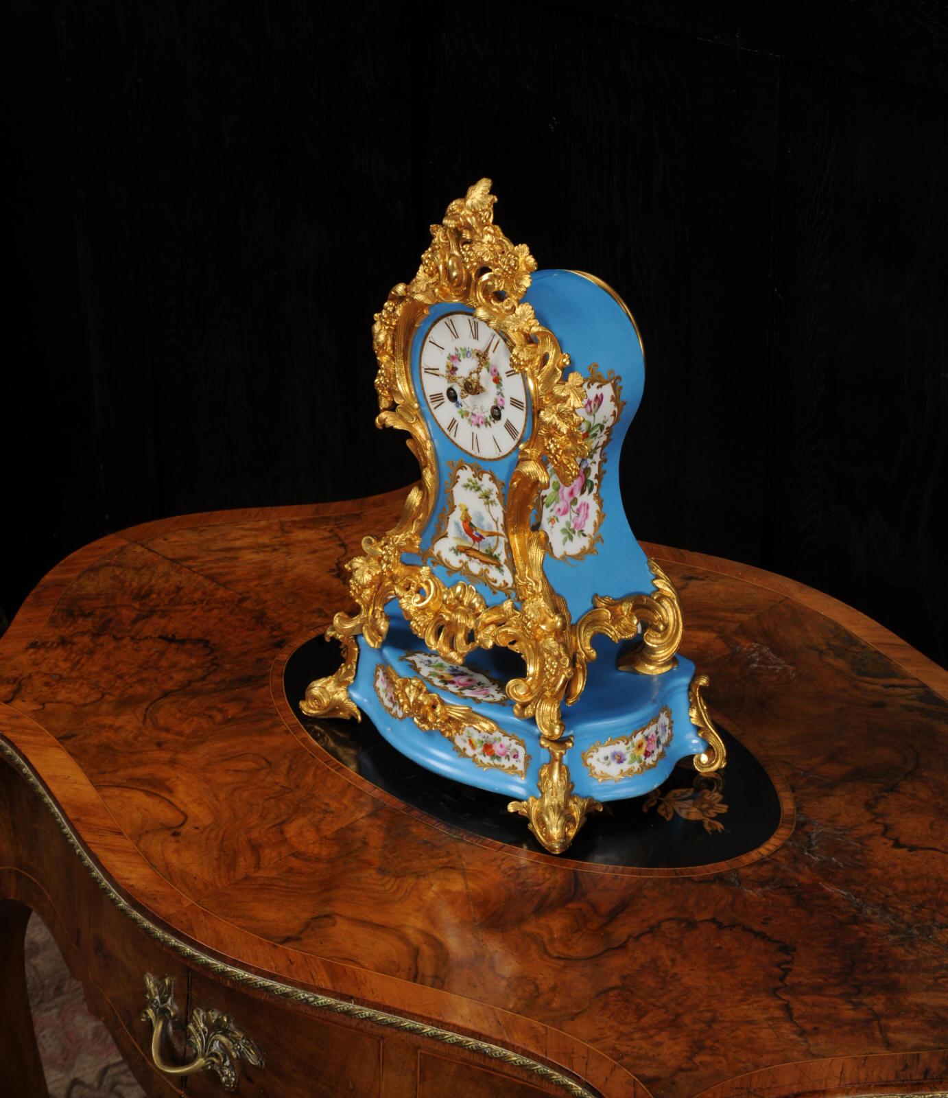Early Ormolu and Porcelain Antique French Clock by Raingo Freres In Good Condition In Belper, Derbyshire