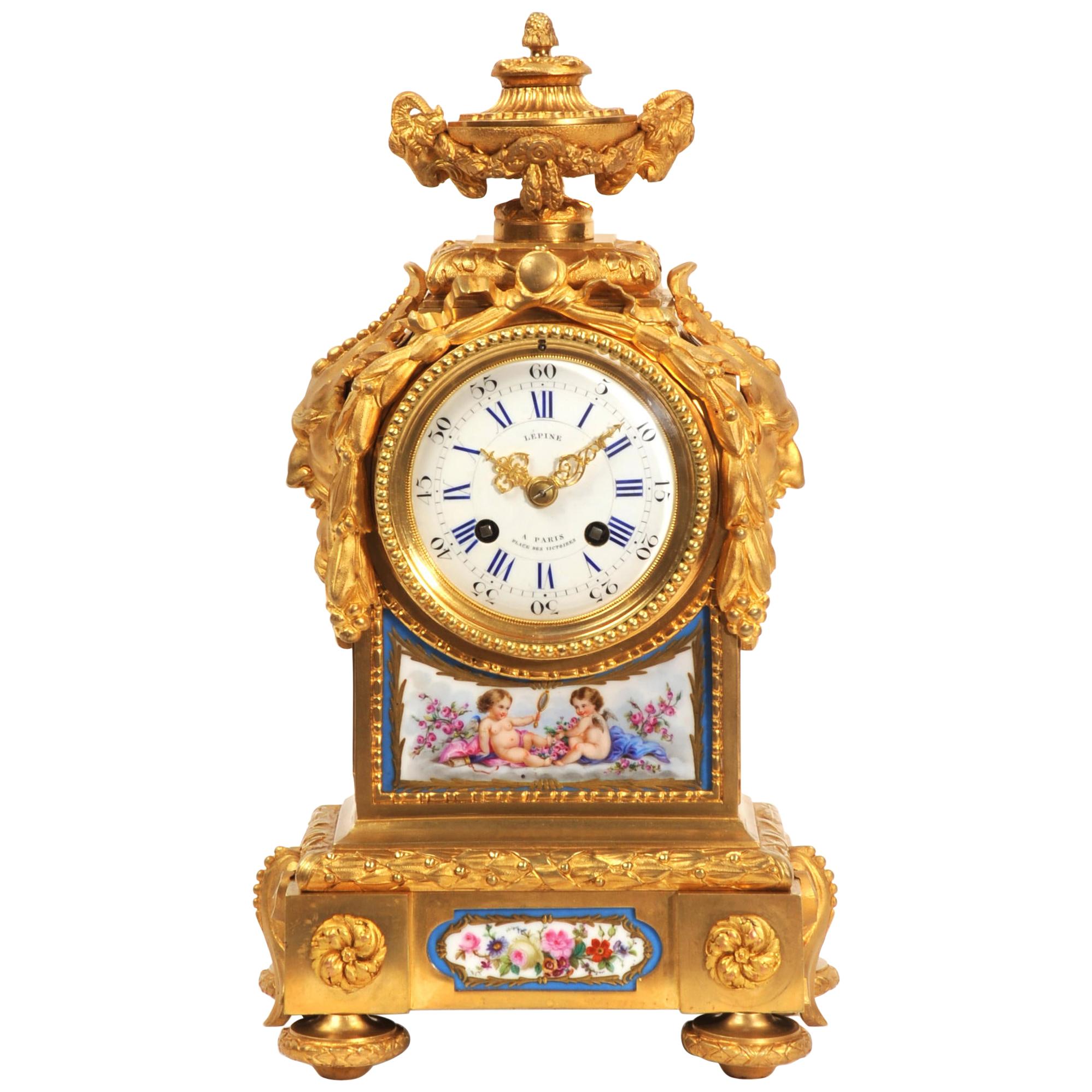 Early Ormolu and Sevres Porcelain Antique French Clock by Lepine Paris