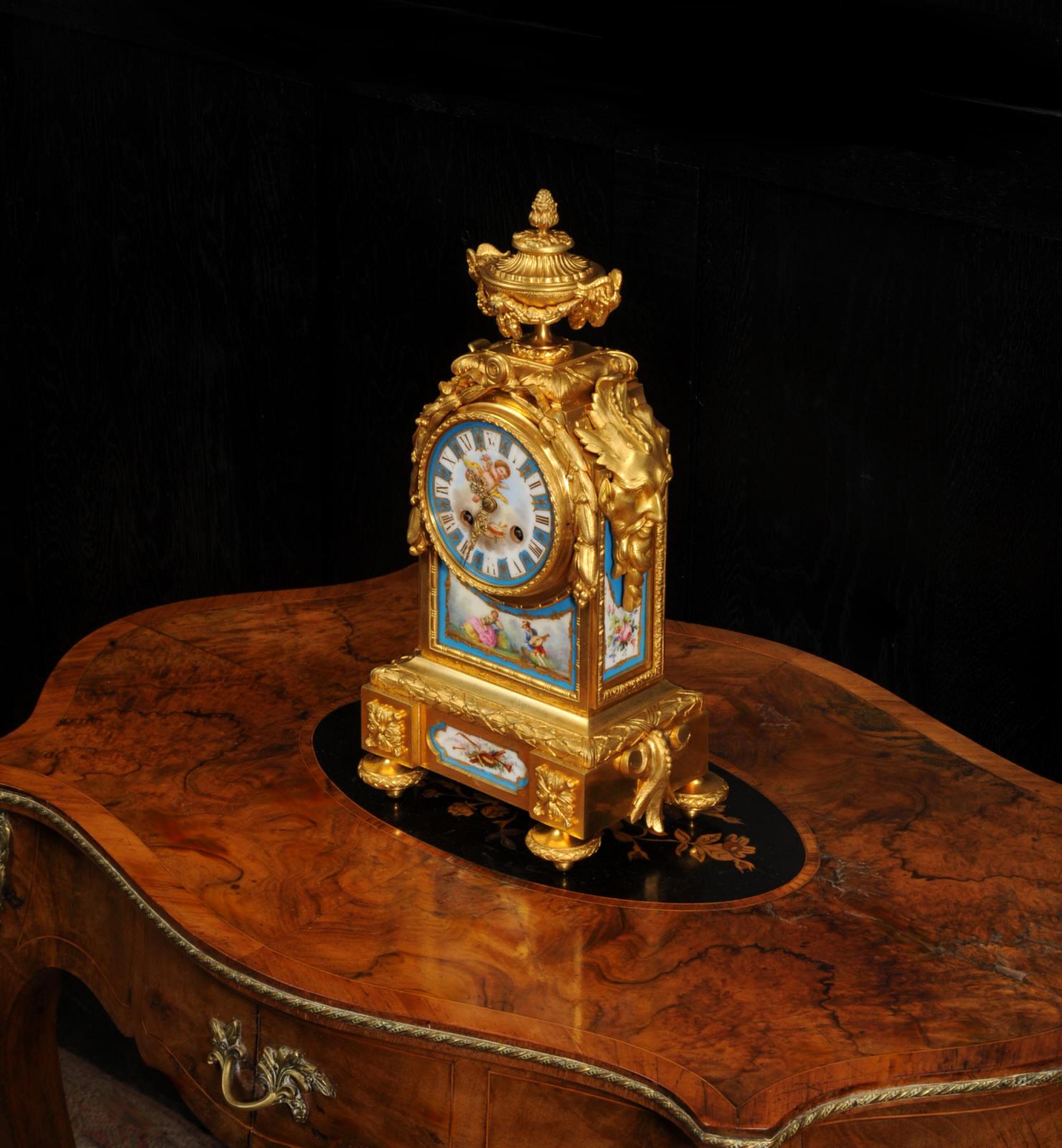Early Ormolu and Sevres Porcelain Antique French Clock - Japy Fils Fully Working For Sale 4