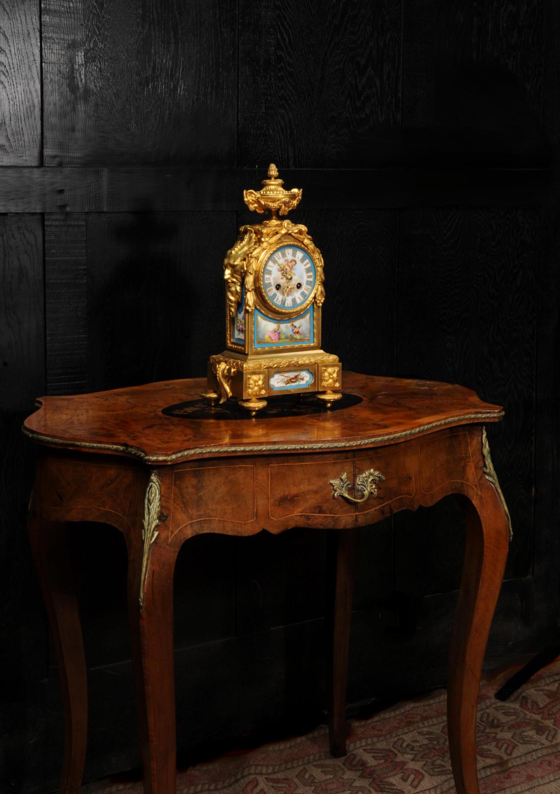 Early Ormolu and Sevres Porcelain Antique French Clock - Japy Fils Fully Working For Sale 6