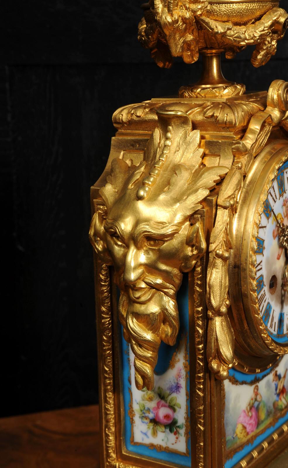 Early Ormolu and Sevres Porcelain Antique French Clock - Japy Fils Fully Working For Sale 7