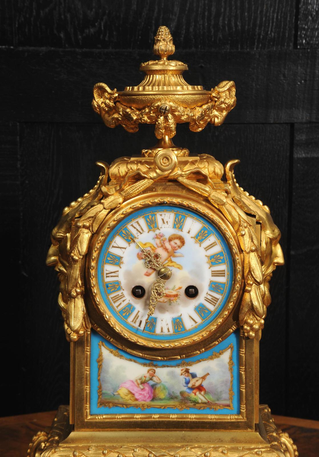 Early Ormolu and Sevres Porcelain Antique French Clock - Japy Fils Fully Working For Sale 8