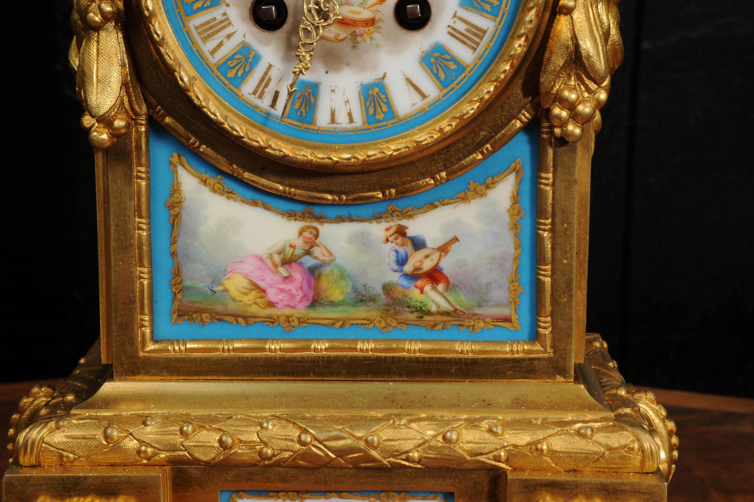 Early Ormolu and Sevres Porcelain Antique French Clock - Japy Fils Fully Working For Sale 9