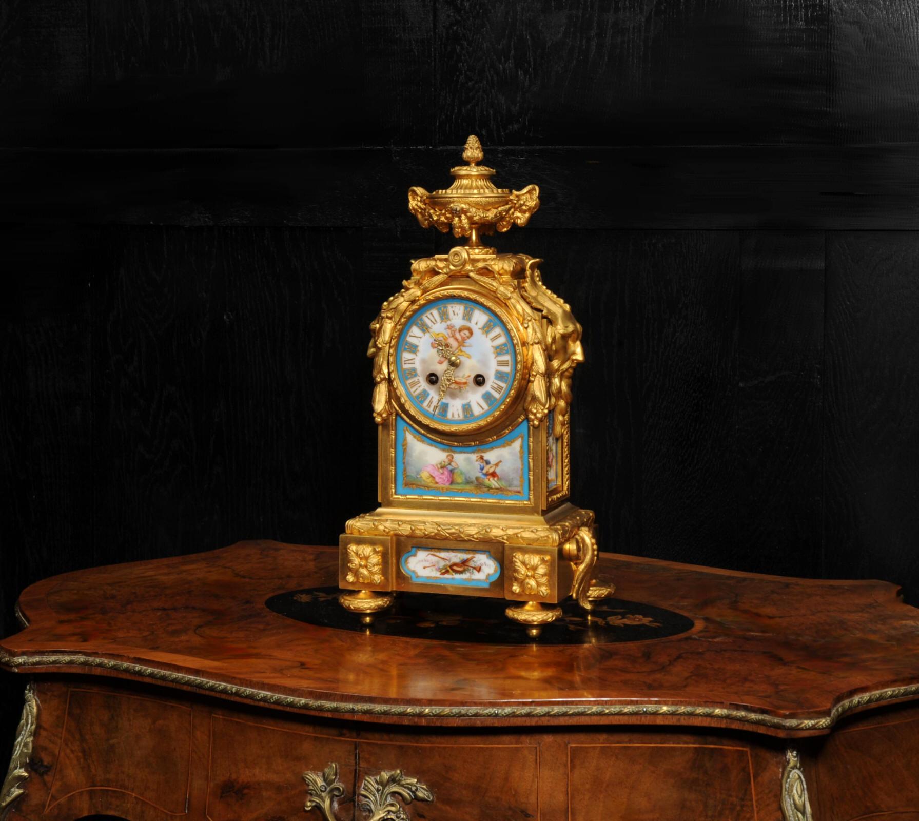 Louis XVI Early Ormolu and Sevres Porcelain Antique French Clock - Japy Fils Fully Working For Sale