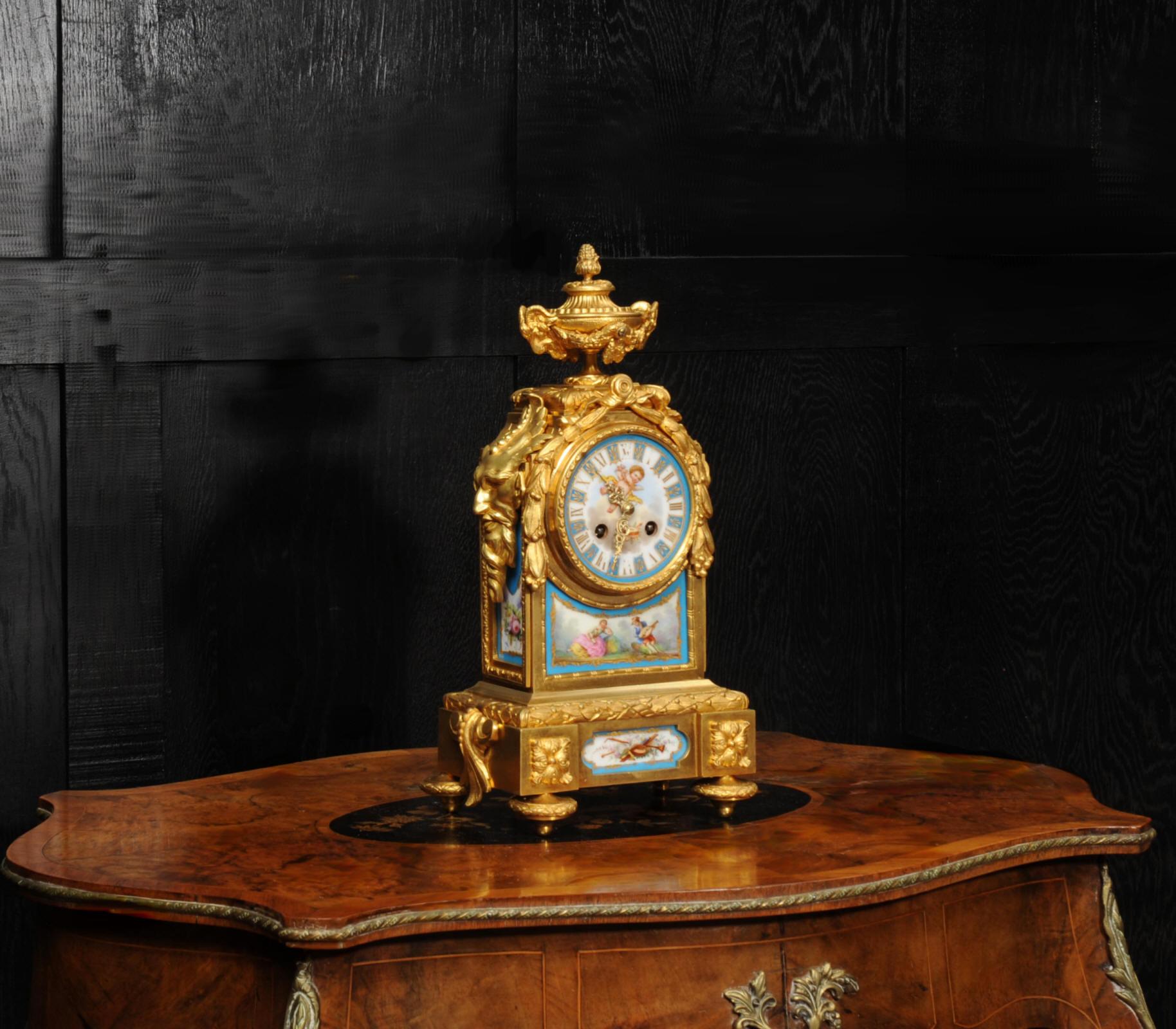 Early Ormolu and Sevres Porcelain Antique French Clock - Japy Fils Fully Working In Good Condition For Sale In Belper, Derbyshire