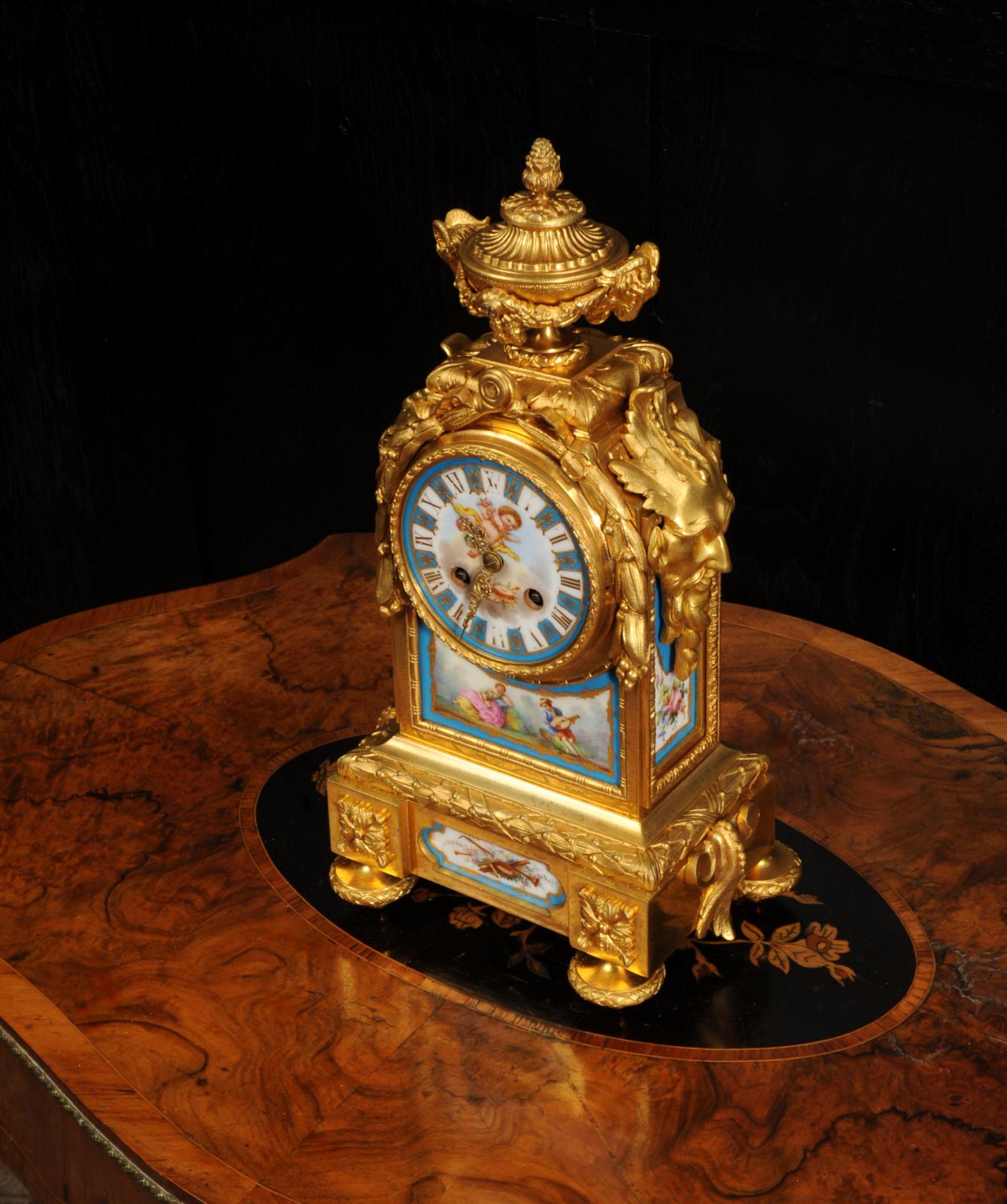 19th Century Early Ormolu and Sevres Porcelain Antique French Clock - Japy Fils Fully Working For Sale