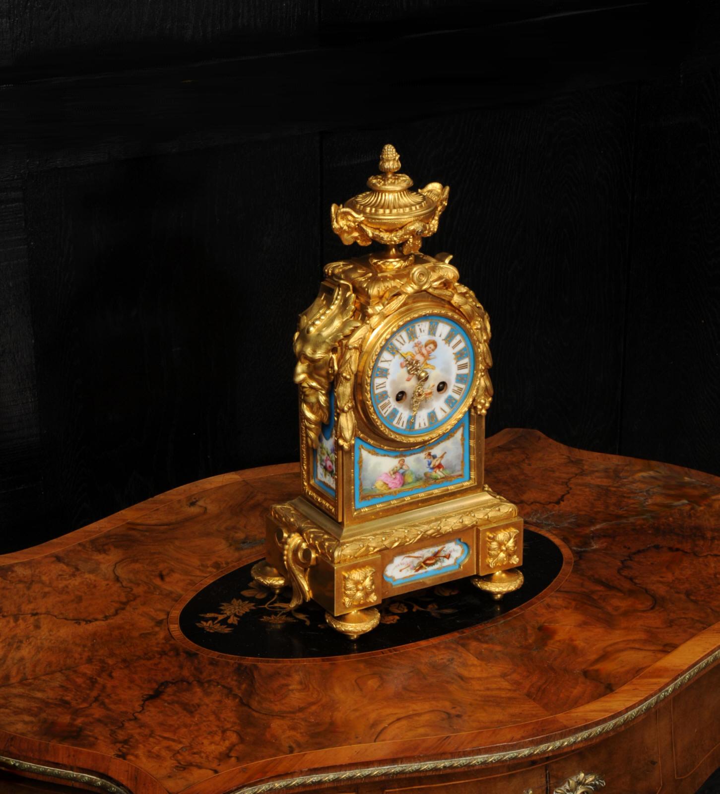 Early Ormolu and Sevres Porcelain Antique French Clock - Japy Fils Fully Working For Sale 1