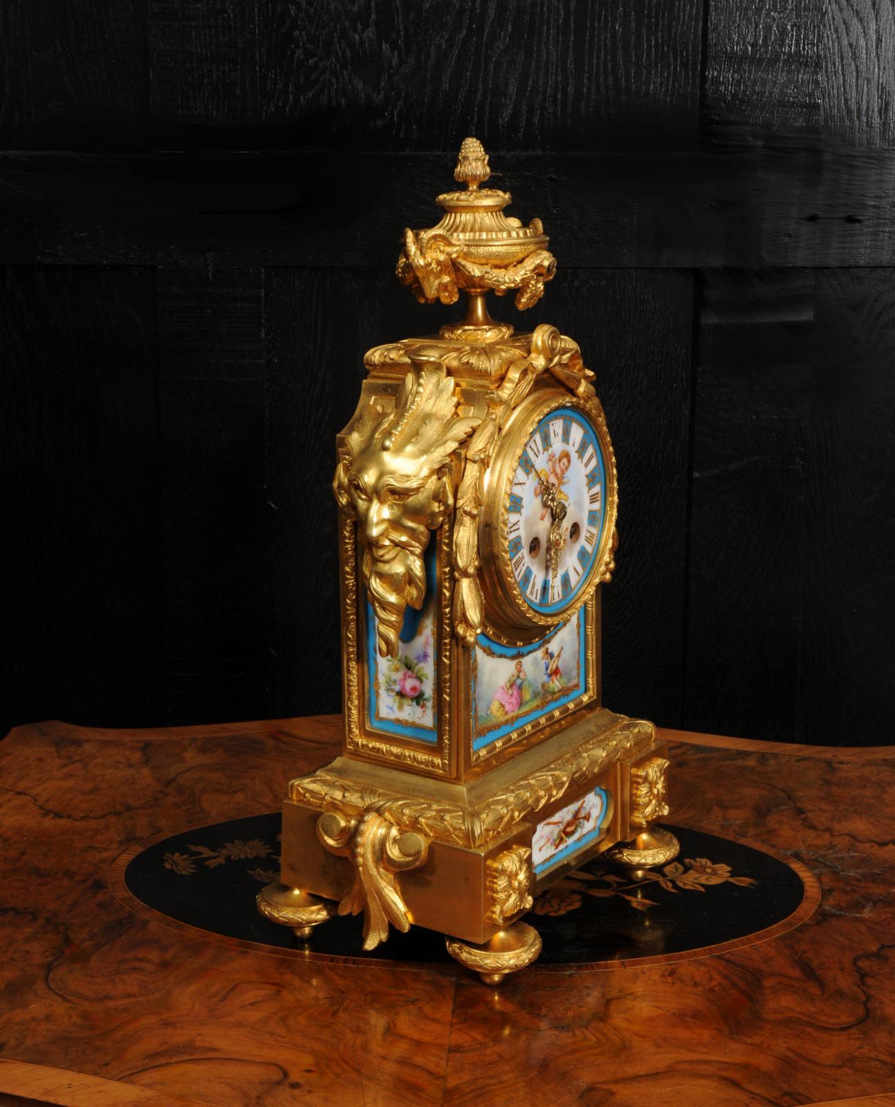 Early Ormolu and Sevres Porcelain Antique French Clock - Japy Fils Fully Working For Sale 2
