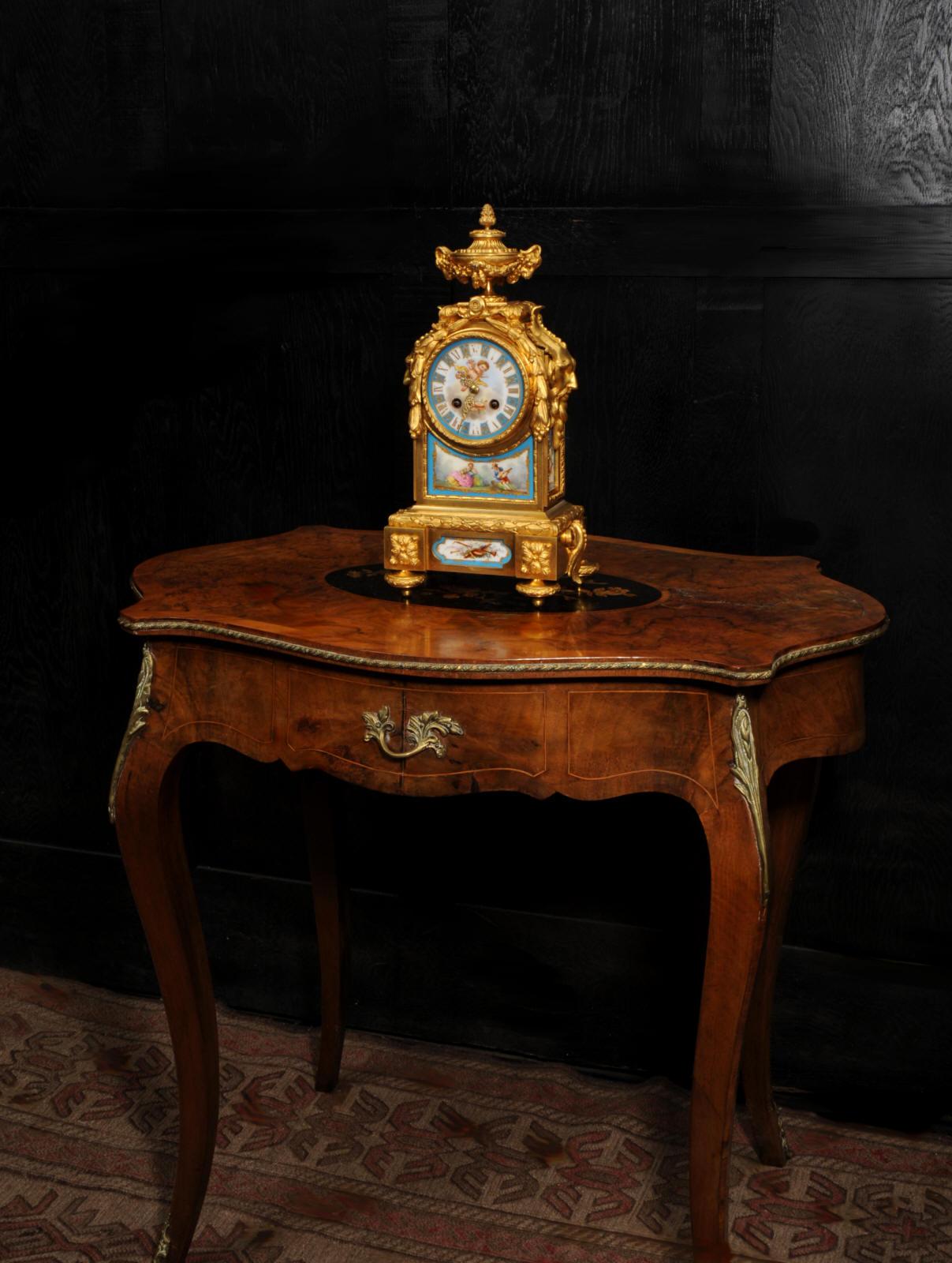 Early Ormolu and Sevres Porcelain Antique French Clock - Japy Fils Fully Working For Sale 3