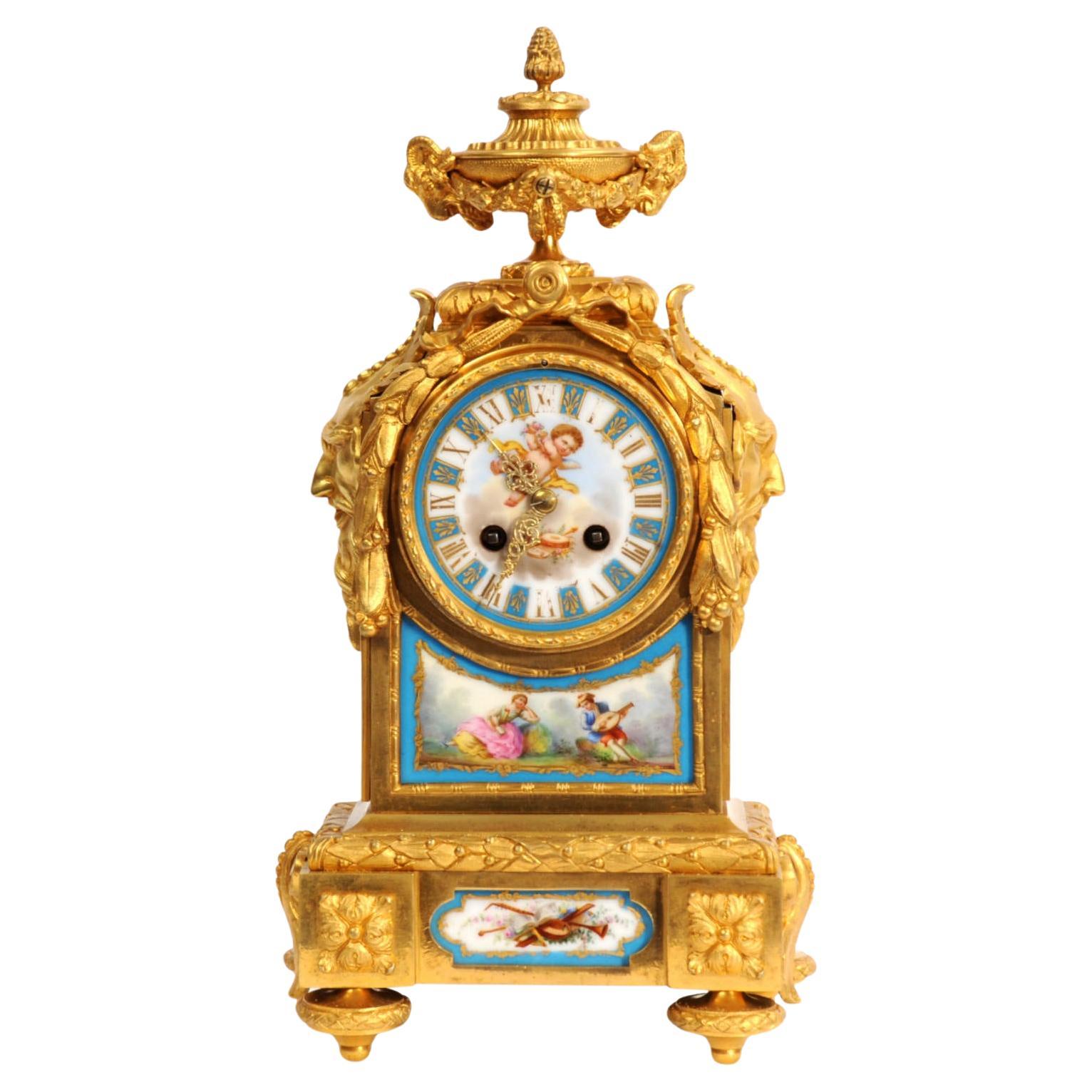 Early Ormolu and Sevres Porcelain Antique French Clock - Japy Fils Fully Working For Sale