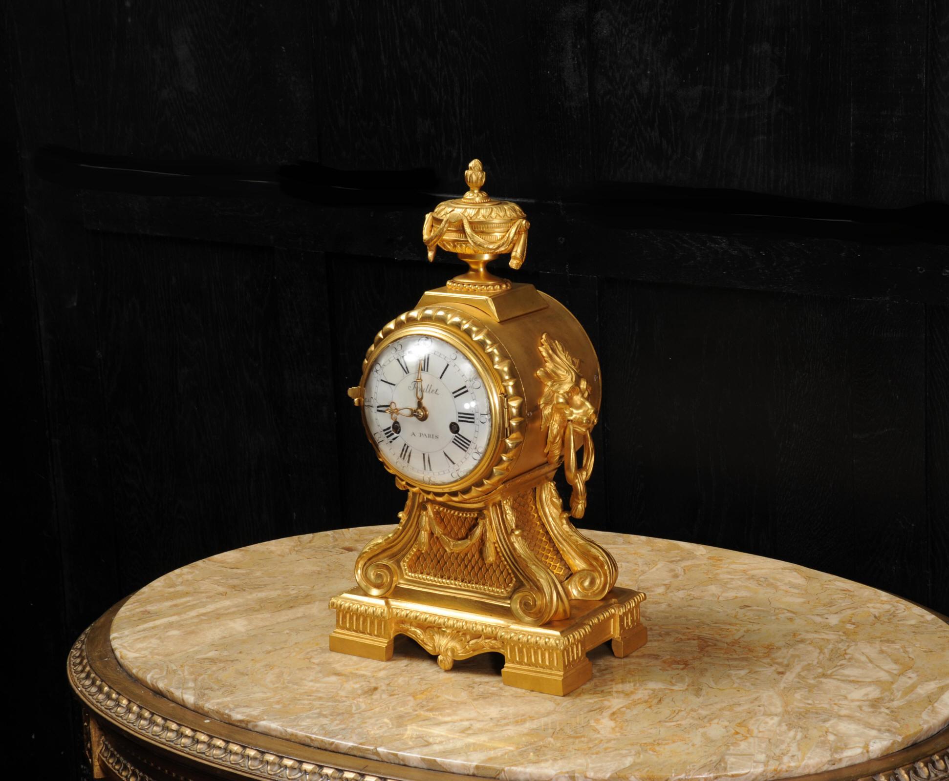 Antike französische Ormolu-Bronze-Trommelkopf-Uhr von Antoine Foullet, um 1770 im Zustand „Gut“ in Belper, Derbyshire