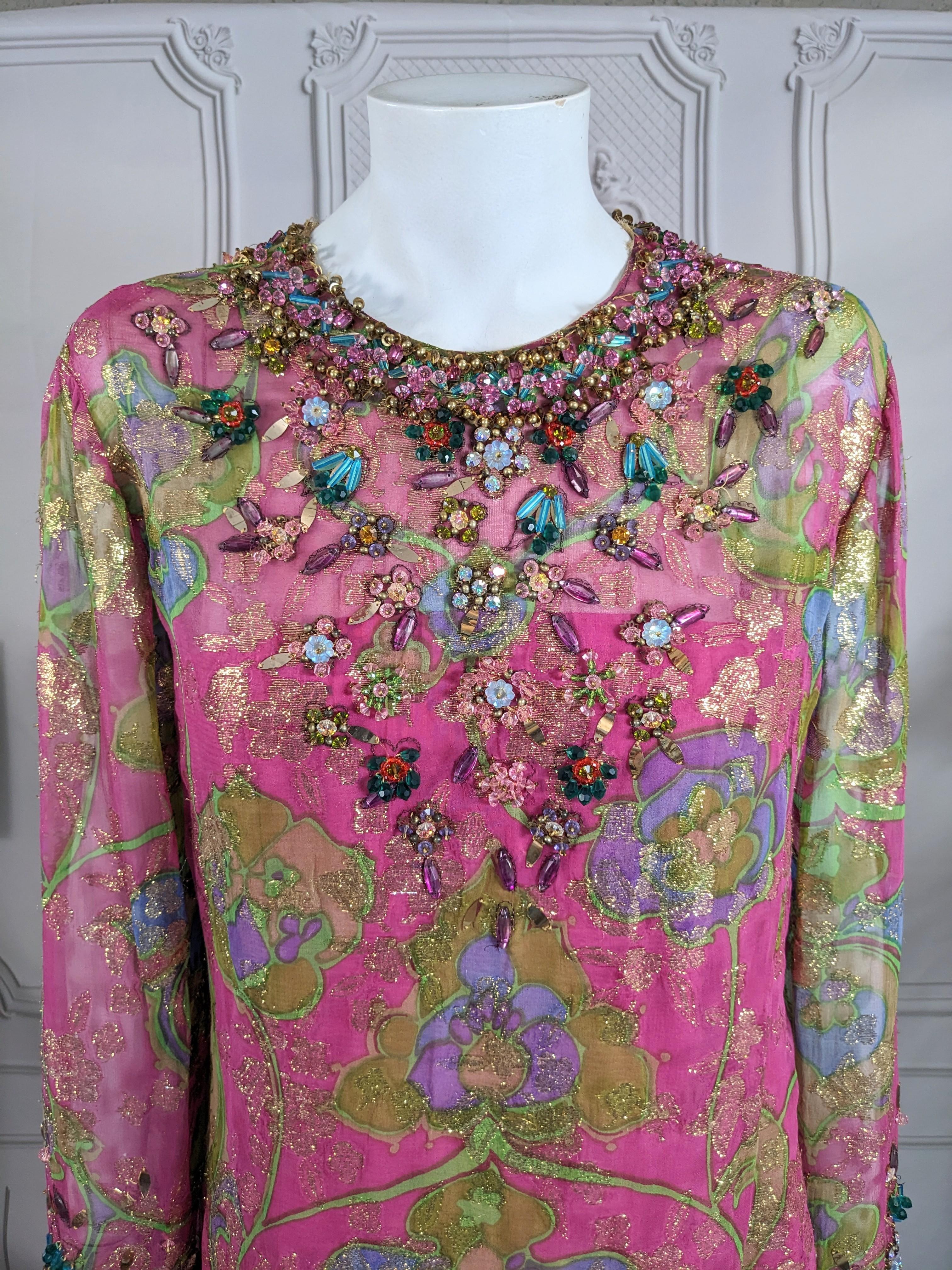 Pink Early Oscar de la Renta Beaded Chiffon Sheath For Sale