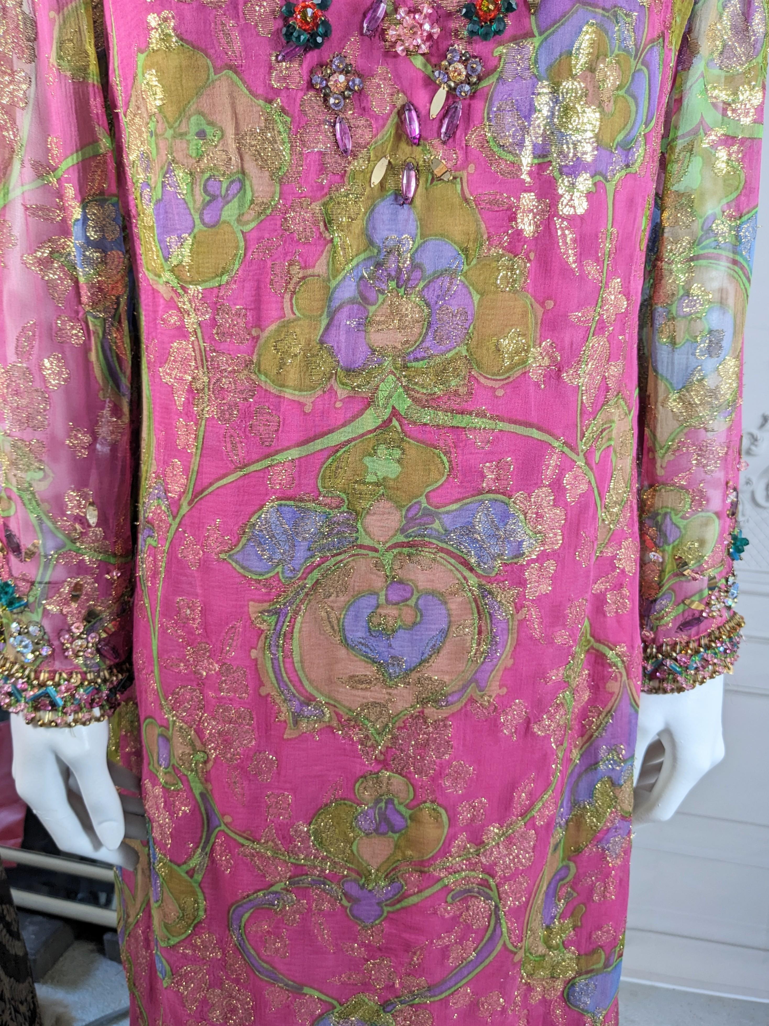 Early Oscar de la Renta Beaded Chiffon Sheath In Good Condition For Sale In New York, NY
