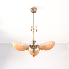 Early Paavo Tynell Pendant Model 1469 in Brass & Amber Shell Glass, Taito 1940s