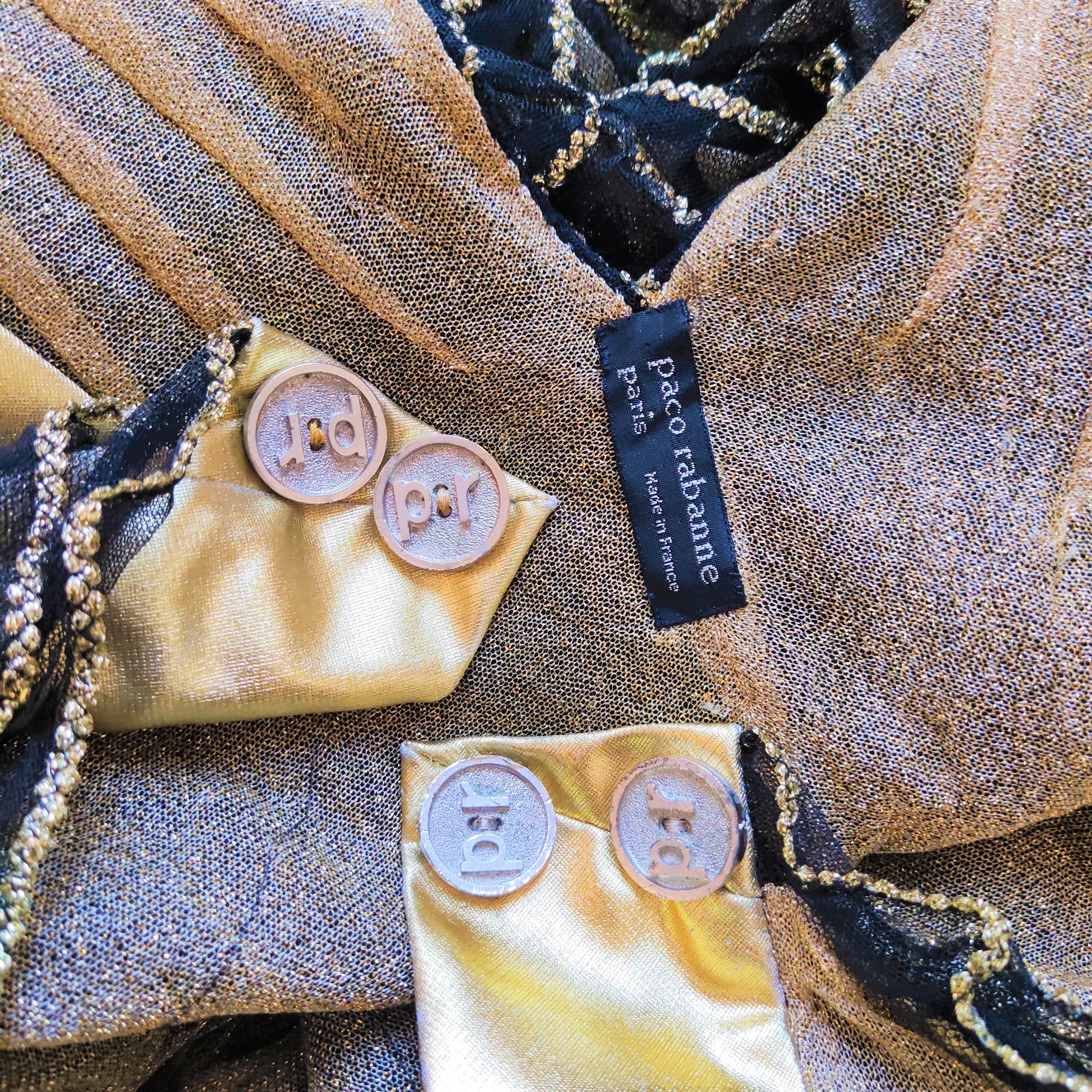 PACO RABANNE Robe de soirée vintage or et argentée avec manches longues en métal, début de sa carrière en vente 8