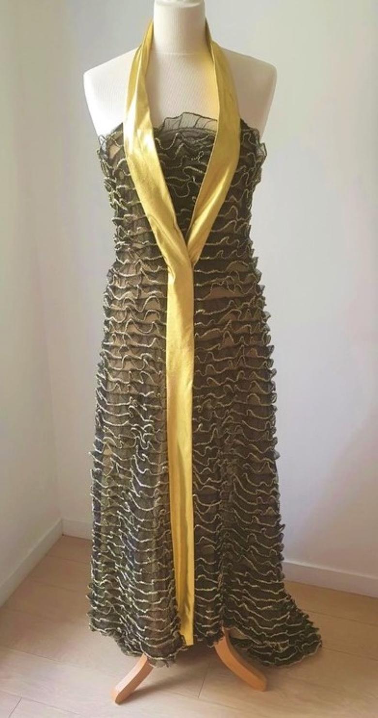 Black Early PACO RABANNE Vintage Silver Gold Evening Prom Grown Metal Dress For Sale